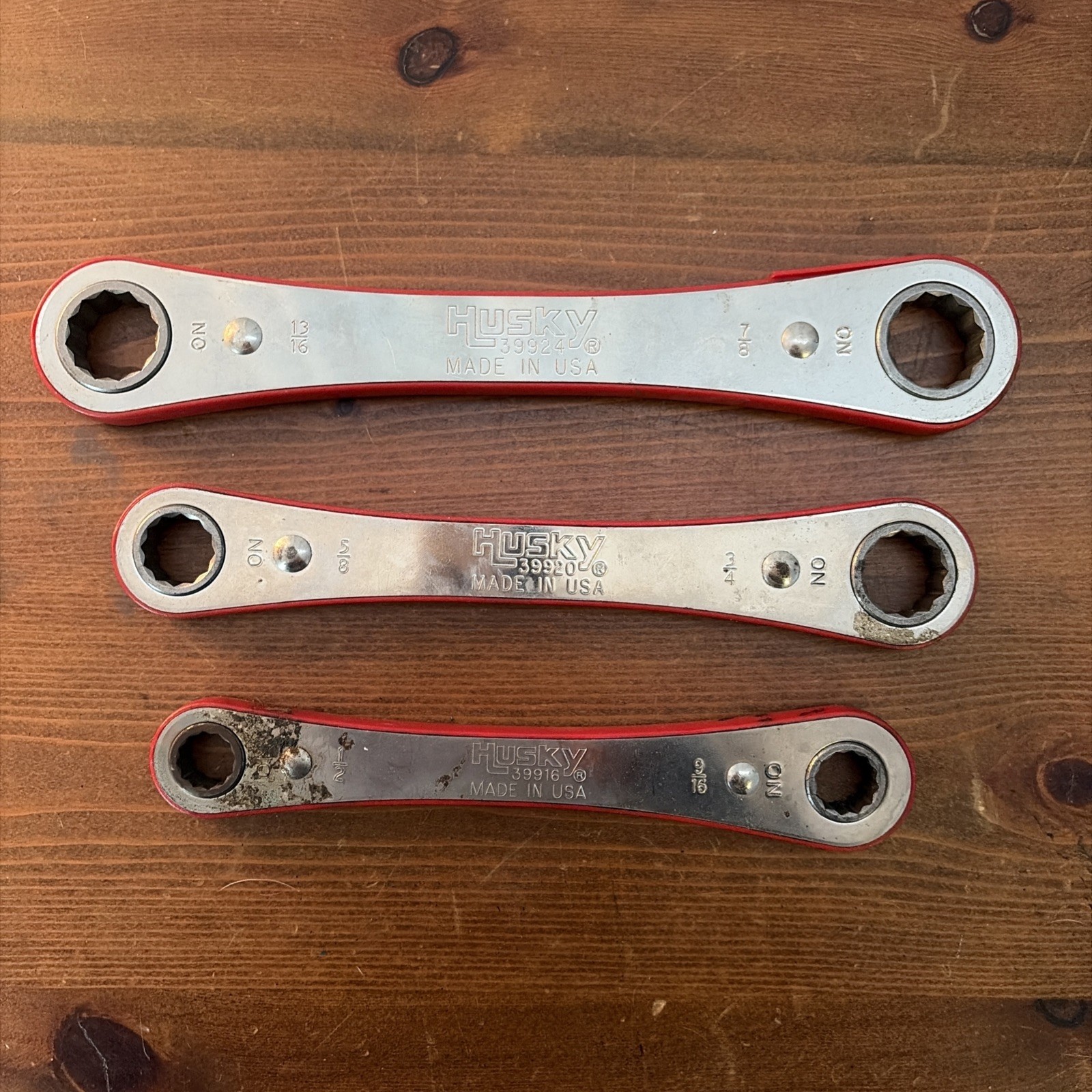 3 Husky SAE Standard Ratcheting End Wrenches Red