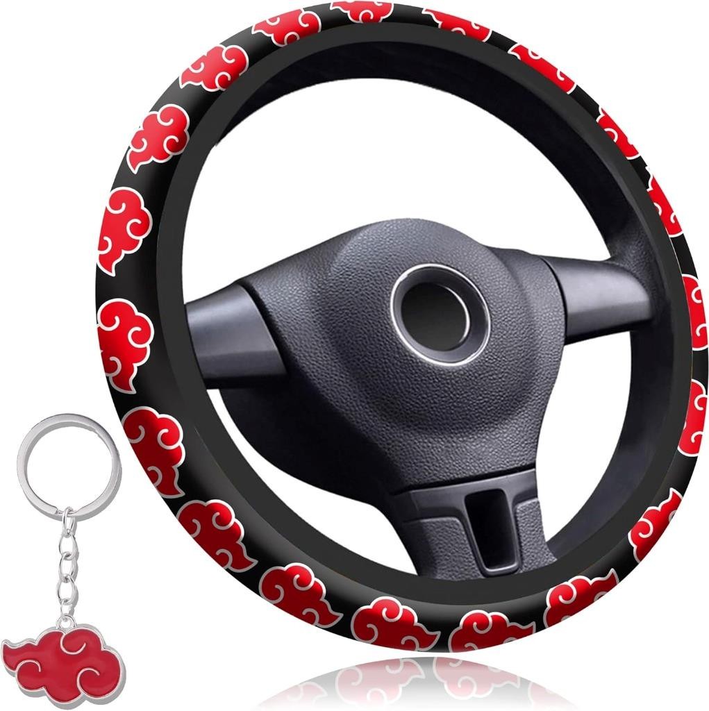 14.5-15 Inch Anime Red Cloud Naturo Akatsuki Steering Wheel Cover