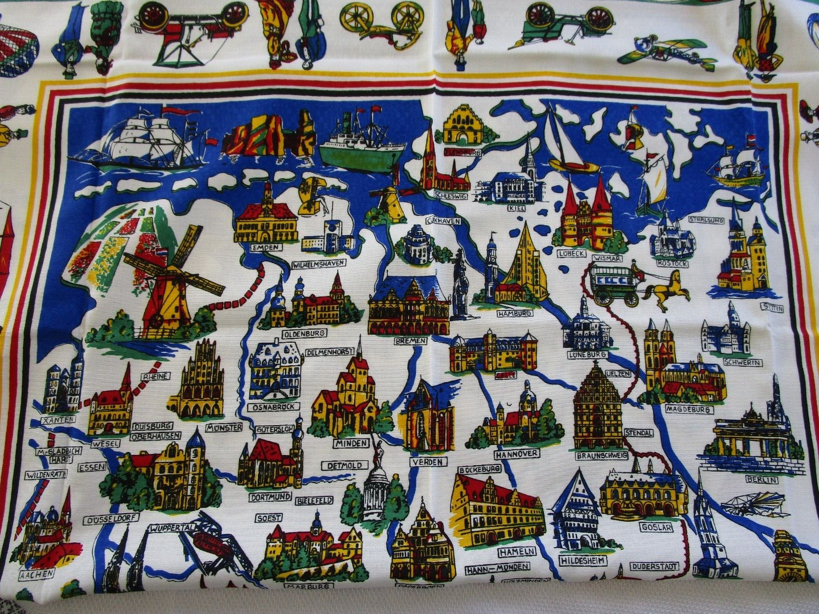 VINTAGE WEST GERMANY TABLECLOTH  CITY SHIELD ON BORDER, 51