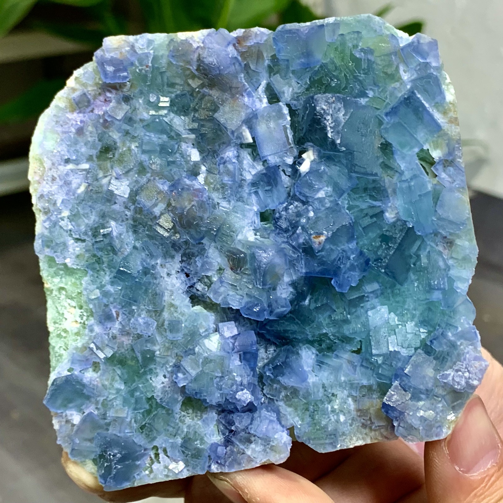 465G Rare transparent blue green fluorite cubic mineral crystal sample/China
