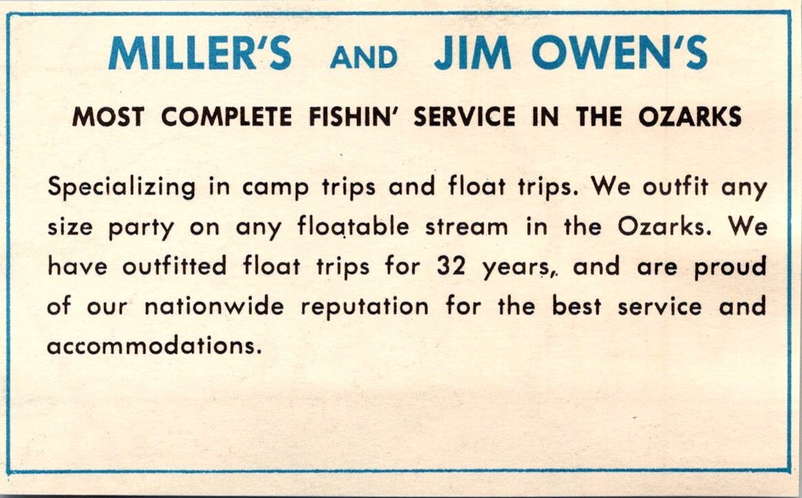 Miller\'s and Jim Owen\'s Most Complete Fishin\' Service 1950s Ad TAK4-M1 Miller\'s and Jim Owen\'s Most Complete Fishin\' Service 1950s Ad TAK4-M1