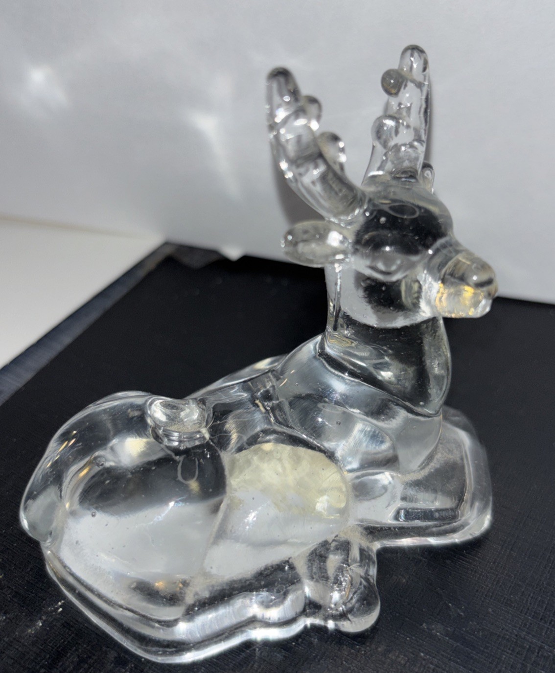 Vintage Bidermann &Son Crystal Buck Deer figurine Resting Christmas Candle Hole