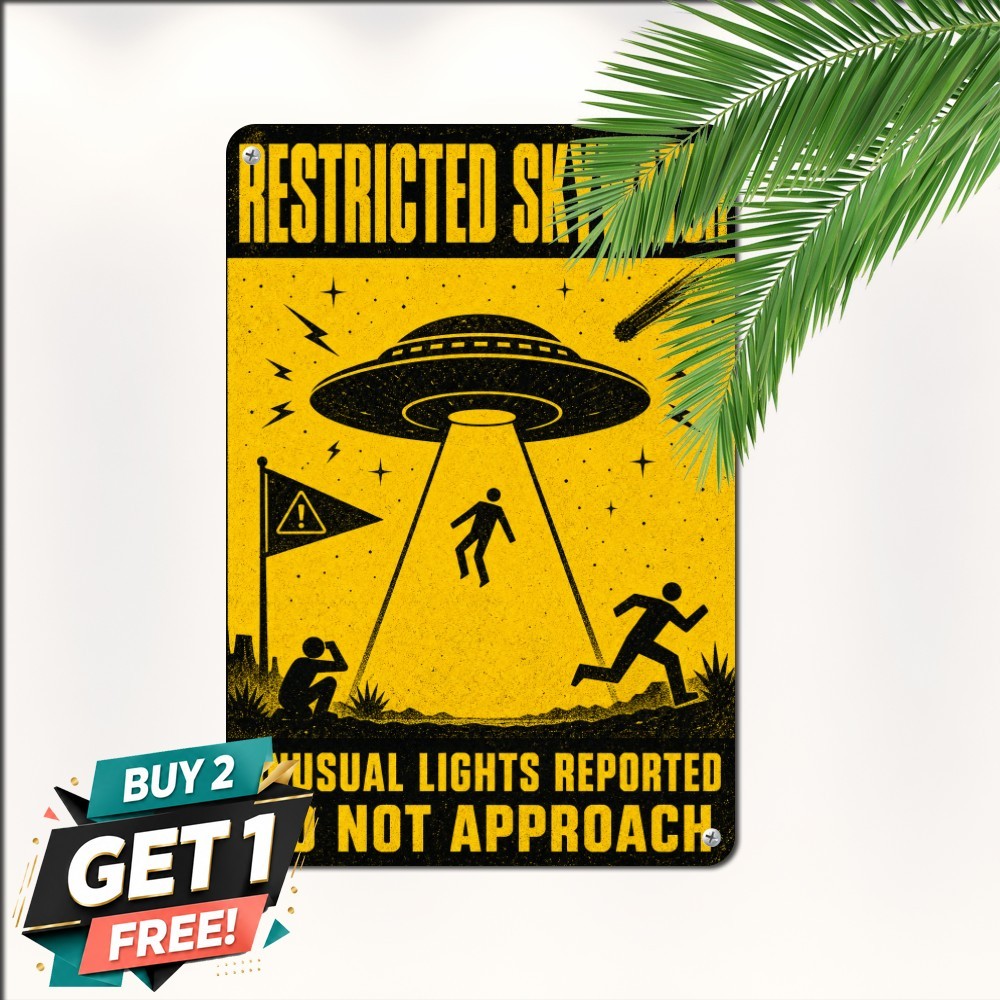 UFO Beam Abduction Scene Tin Sign Retro Sci Fi Space Metal Wall Plaque