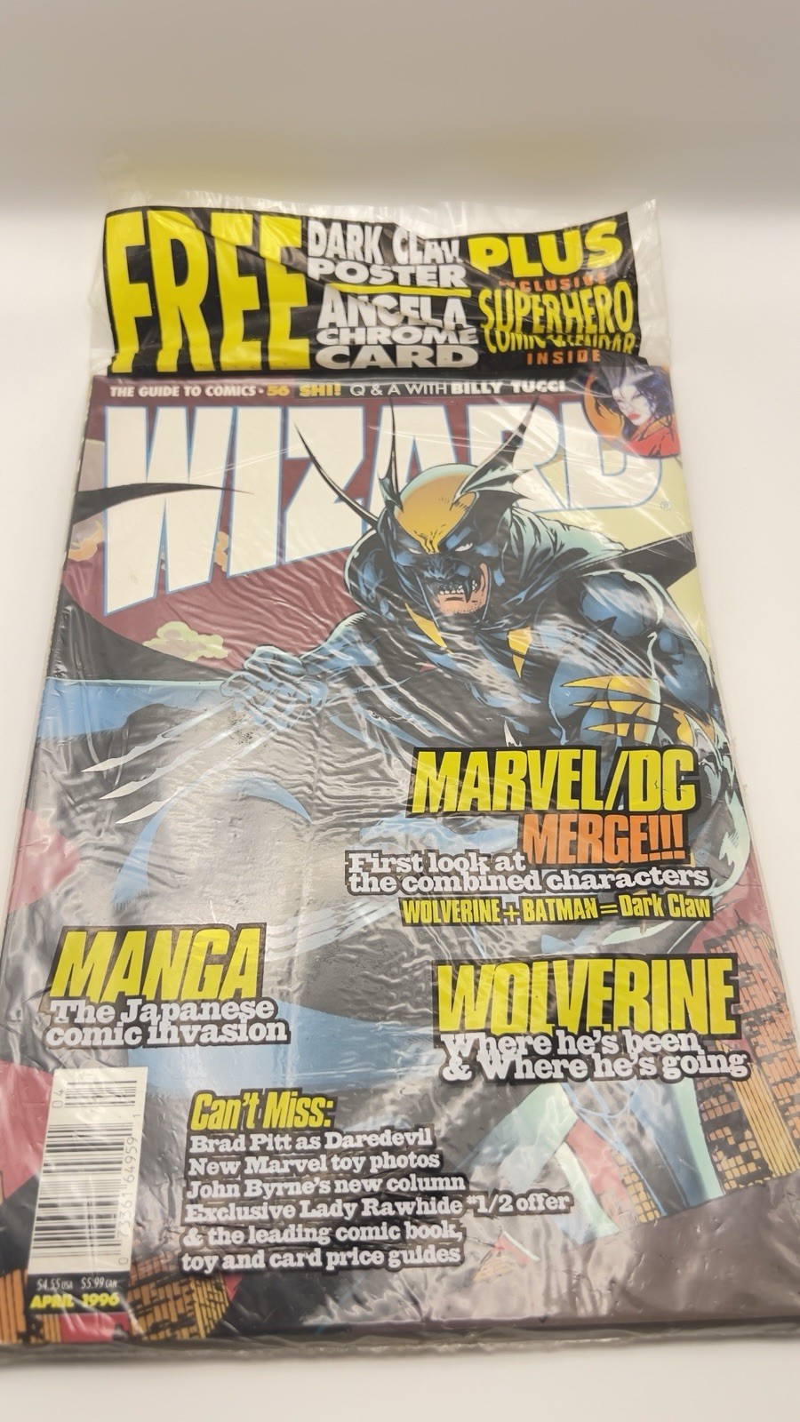 Wizard Magazine #56 Apr 1996 Wolverine Dark Claw Poster Angela Card Polybag