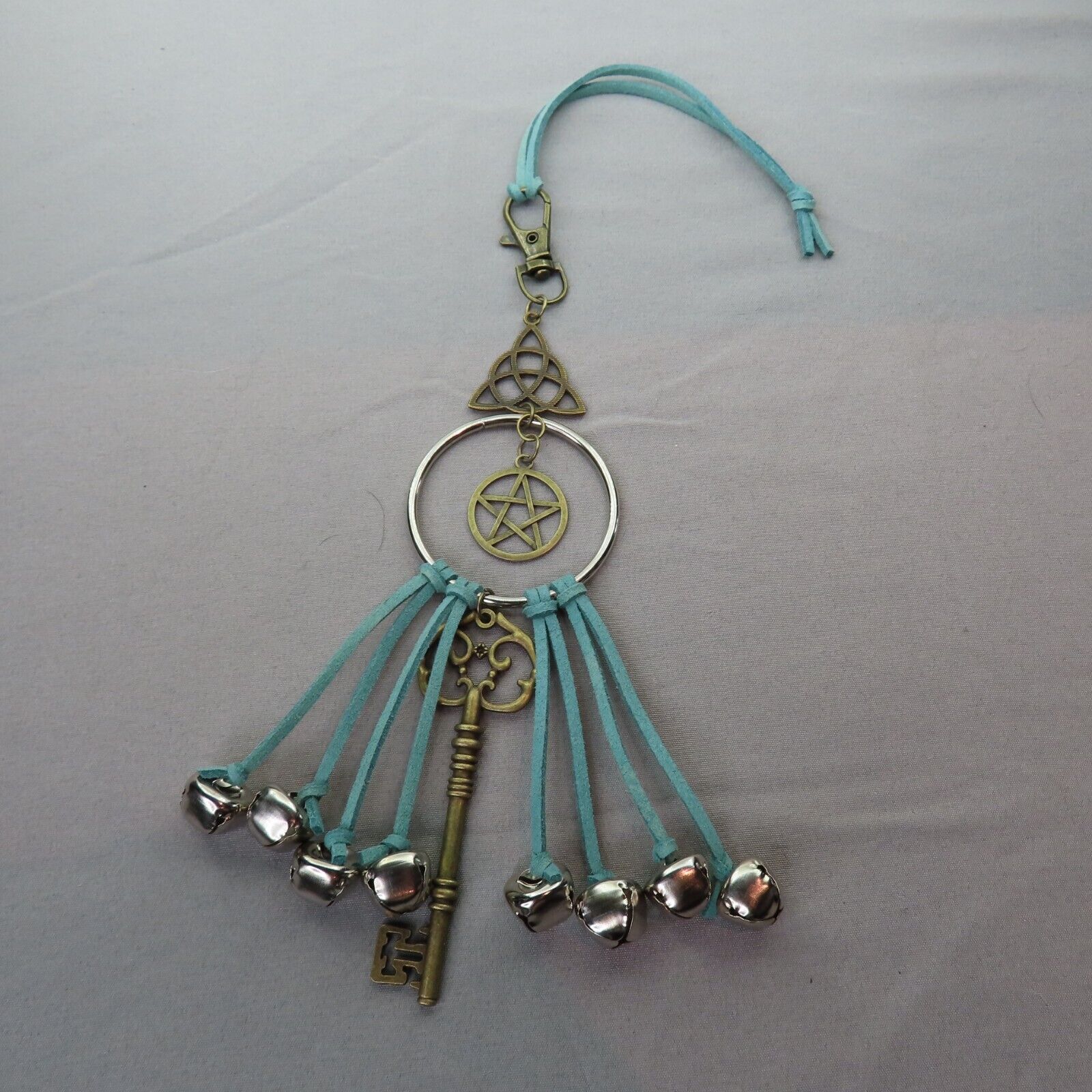 WITCH BELLS For Door Bronze Teal Celtic Knot Pentacle Wiccan Decor Protection