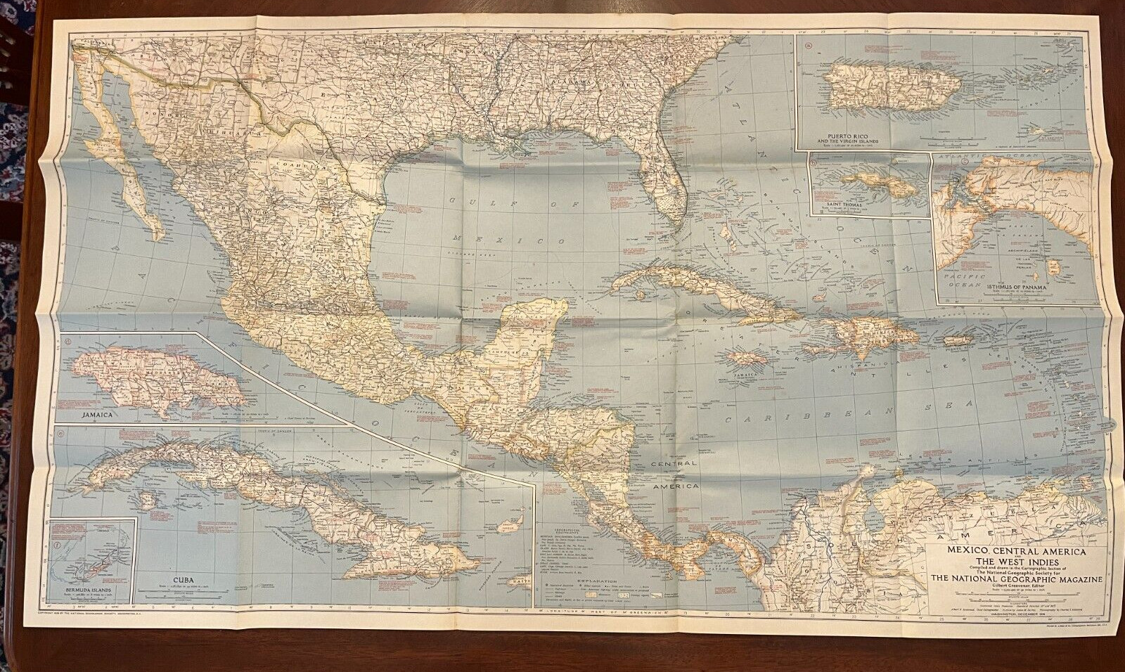 Map of Mexico, Central America & West Indies, 1939 Nat Geo Mag, 21\