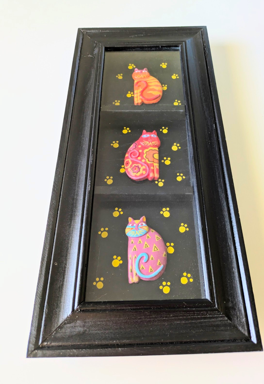 RARE Vintage Laurel Burch Style Framed Cat Wall Art – 3D Resin