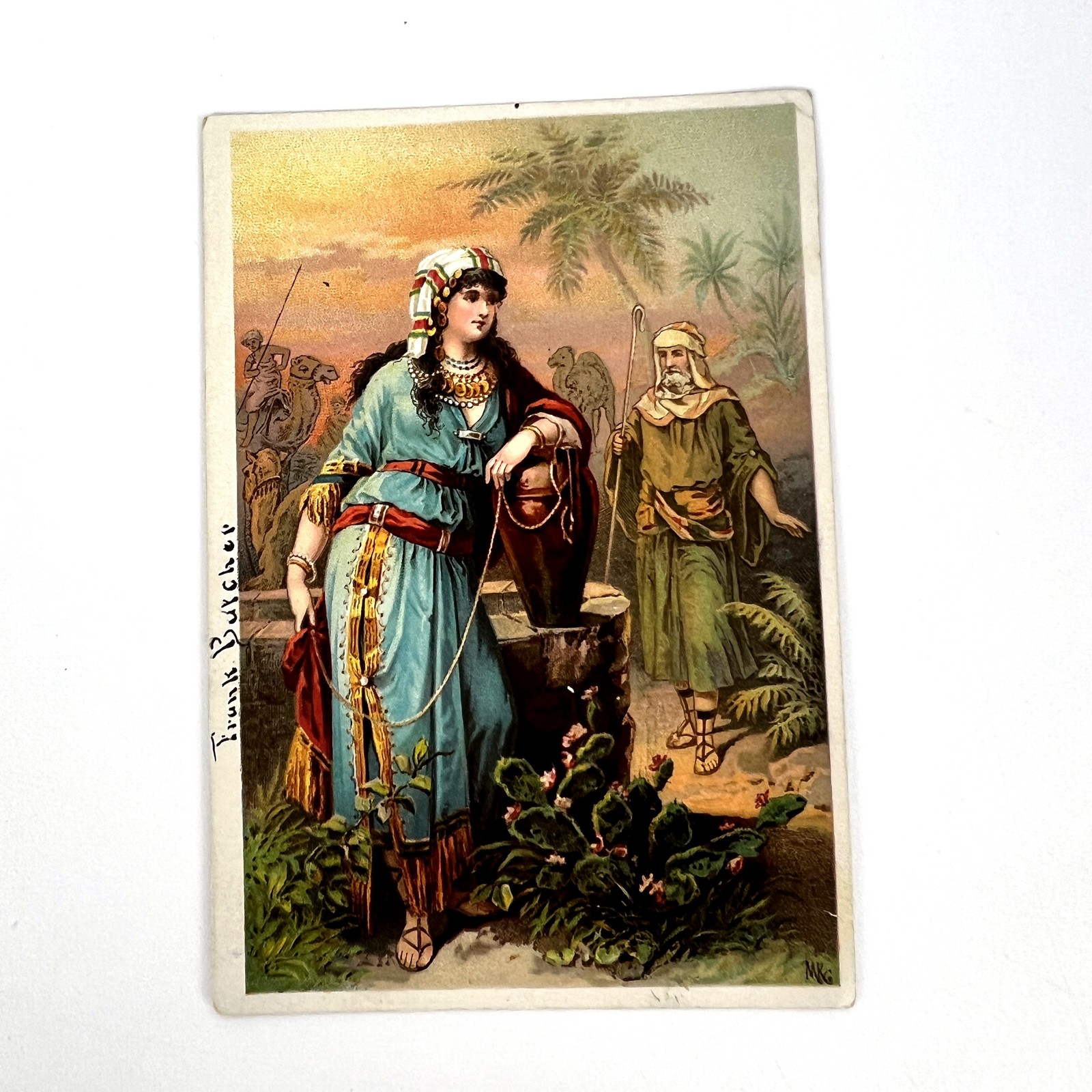 Dr D Jaynes Expectorant Trade Card Rebekah at the Well Major Knapp Litho 1880