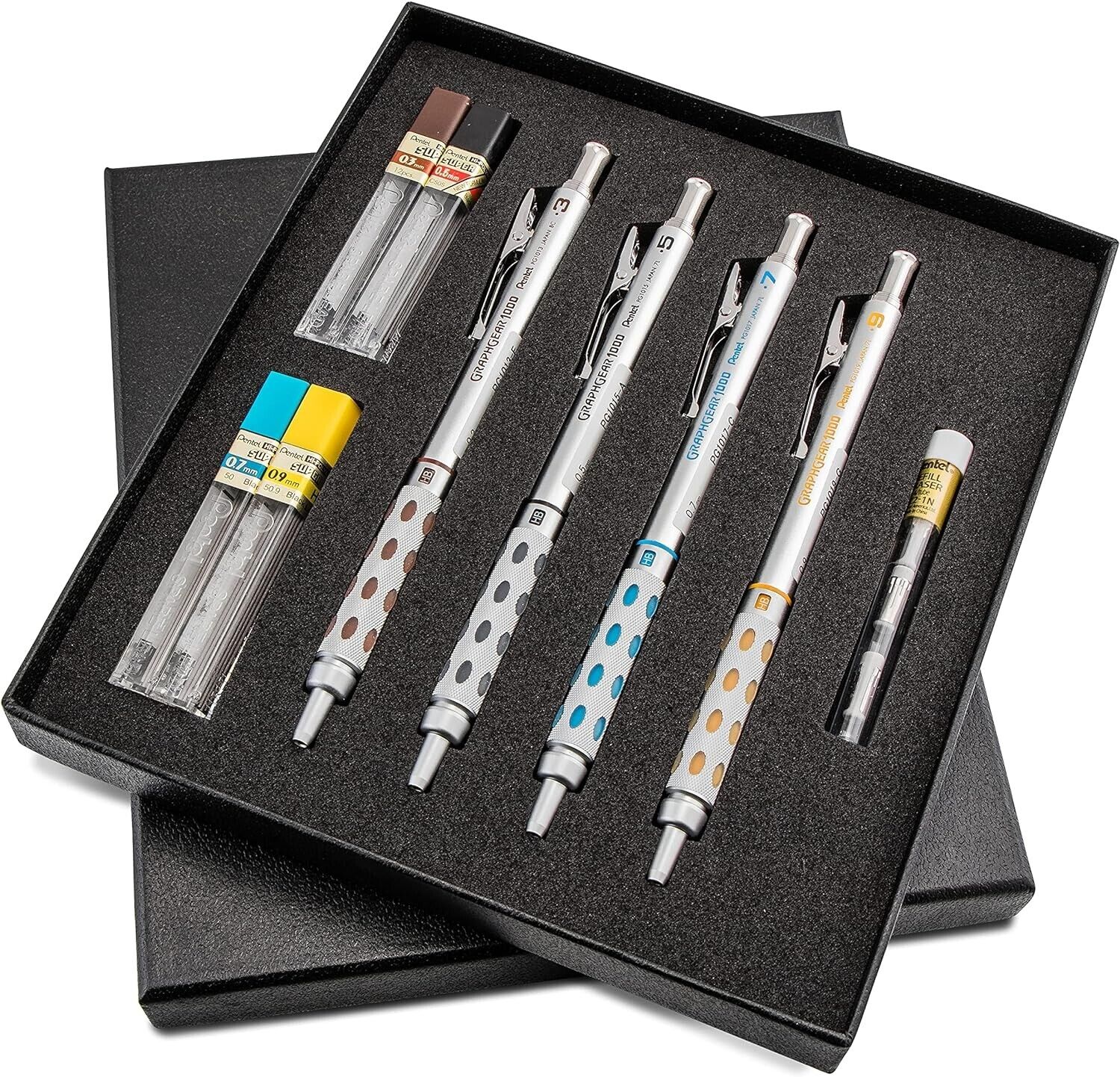 Pentel GRAPHGEAR 1000 Premium Pencils Gift Set with Refill Leads & Erasers