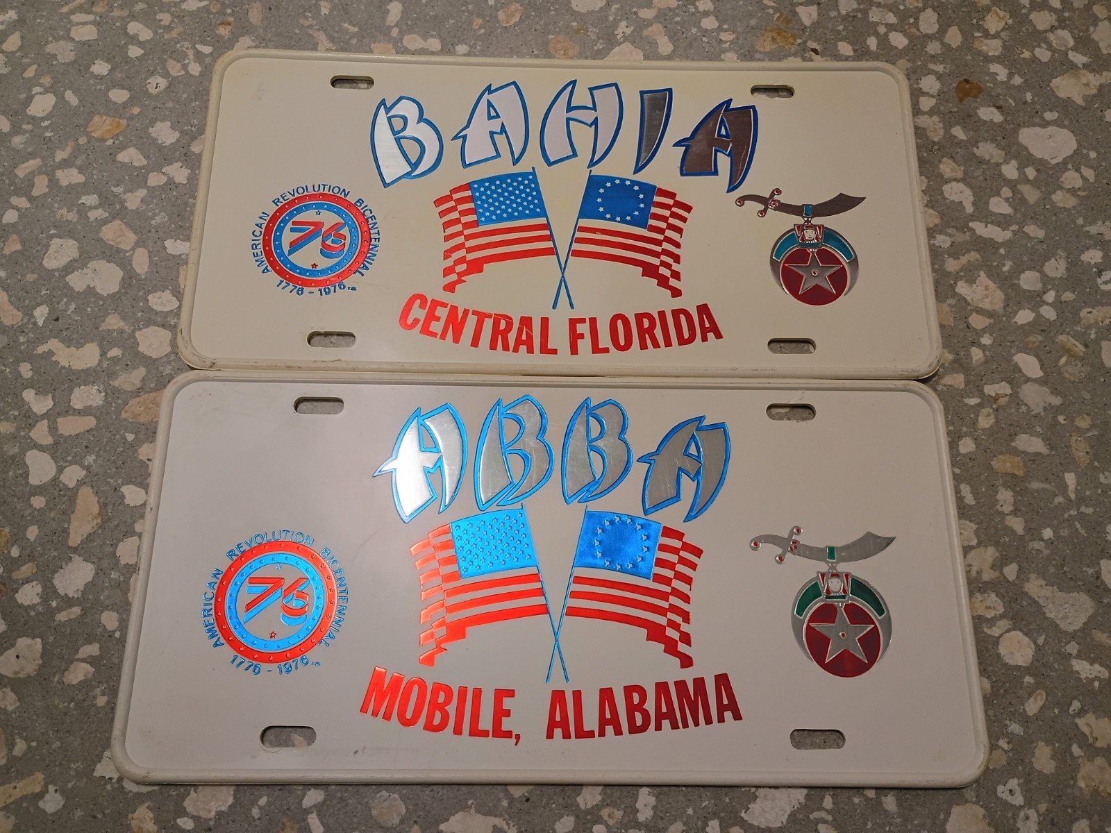 Bahia Abba 1976 Bicentennial Booster License Plate Central Florida AL Shriners 