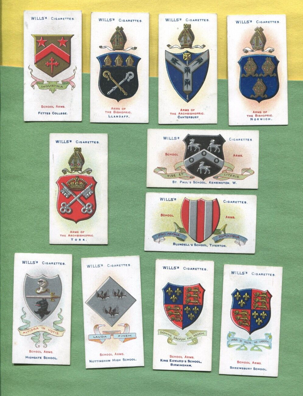 1906 W.O. & H.O. WILLS SCHOOL ARMS 50 DIFFERENT TOBACCO CARD SET 1906 W.O. & H.O. WILLS SCHOOL ARMS 50 DIFFERENT TOBACCO CARD SET