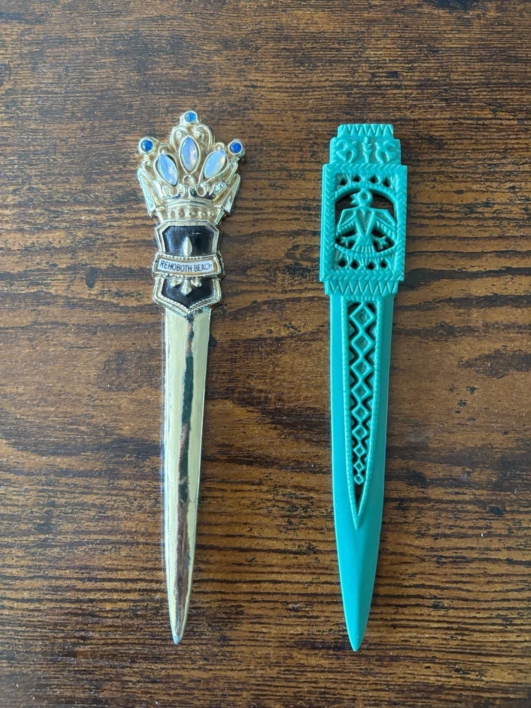 Vintage Rehoboth Beach Crown Letter Opener and Turquoise Thunderbird Plastic Let