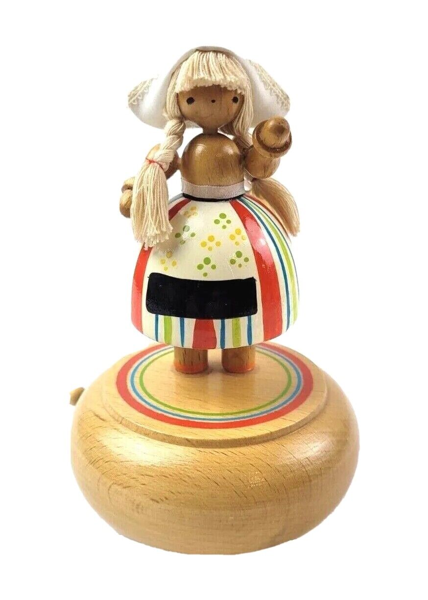 Vintage Schmid Dutch Girl Wooden Figural Rotating Music Box 6\