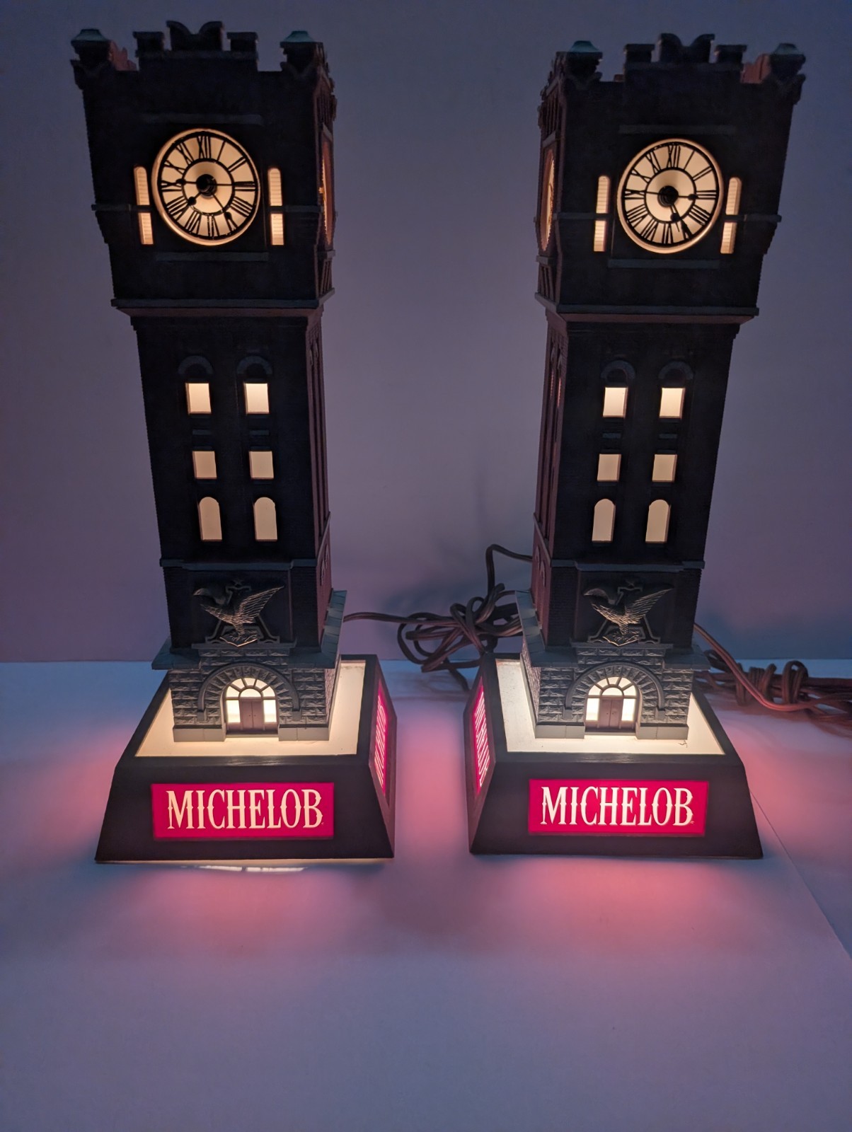VTG Michelob Clock Tower Lamp Anheuser Busch 306-020 Mancave Set Of 2 WORKS A+