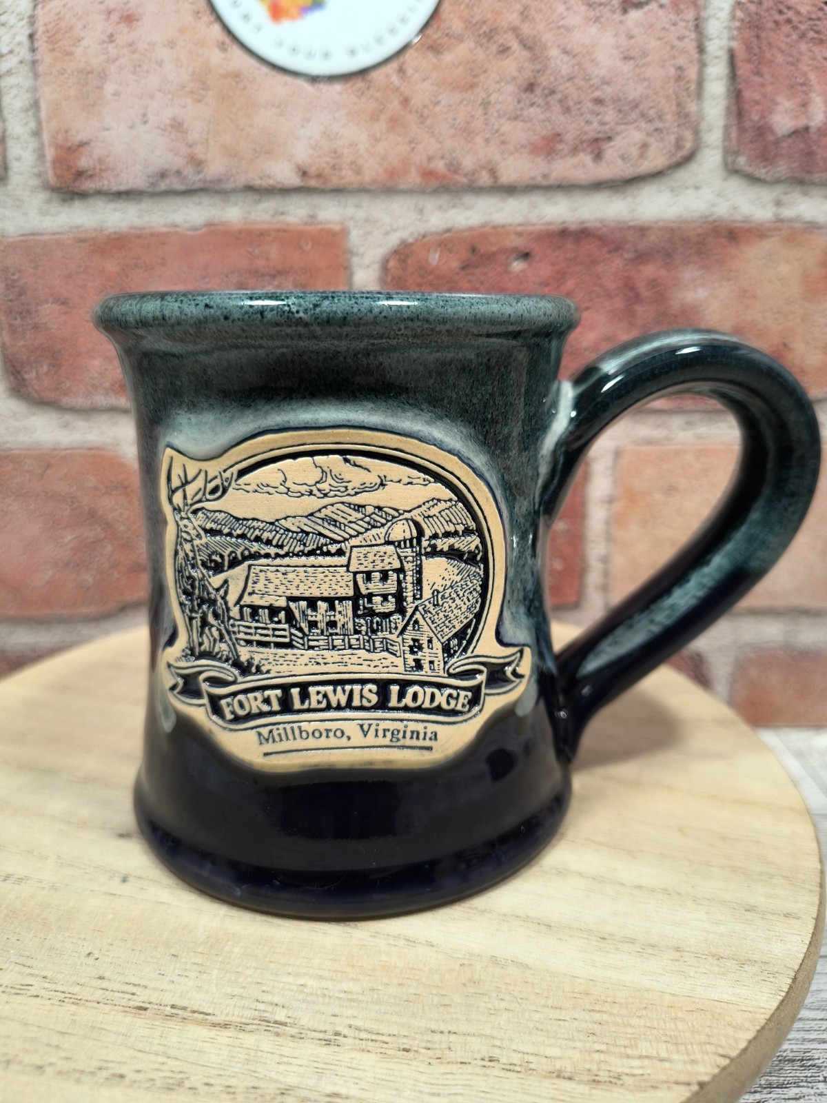 Fort Lewis Lodge Millboro Virginia Mug Deneen Pottery Handmade Green Purple Glaz