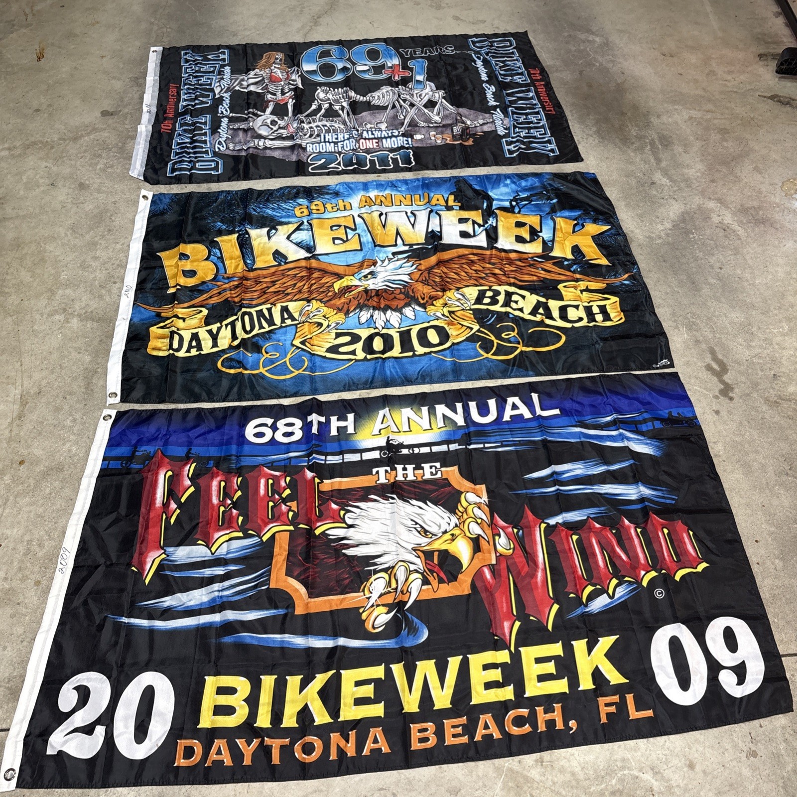 Vintage Daytona 3 Beach Bike Week Flags 2009,10,& 11 Harley Davidson Collectors
