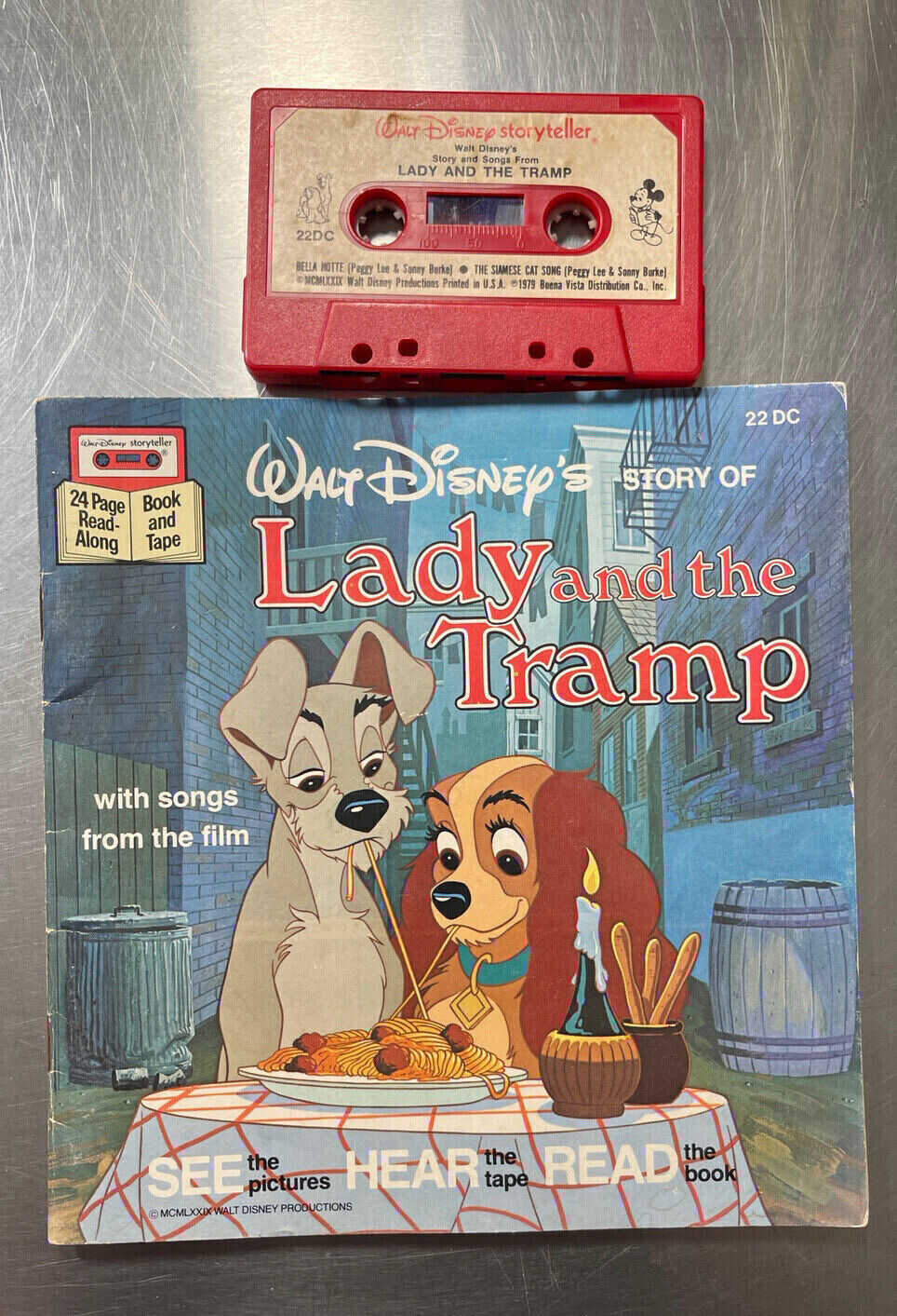 Vintage 1979 Walt Disney Book And Cassette Story Teller Lady And The Tramp