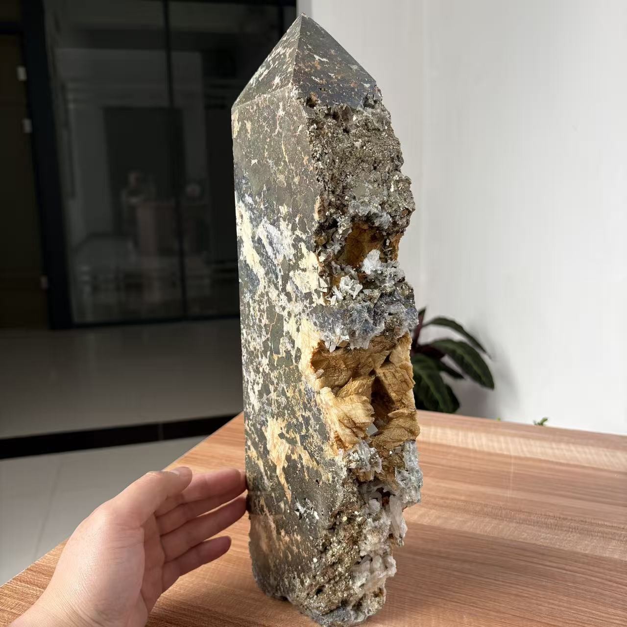 Large Natural Pyrite With Quartz Obelisk 18.9 lb Crystal Tower Point Healing
