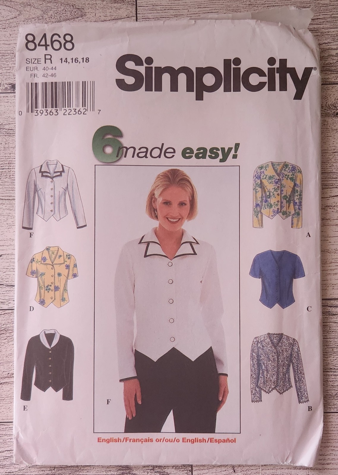 Vintage Simplicity 8468 Misses\'/Miss Petite Blouses ~ 6 Made Easy ~ Size 14 - 18
