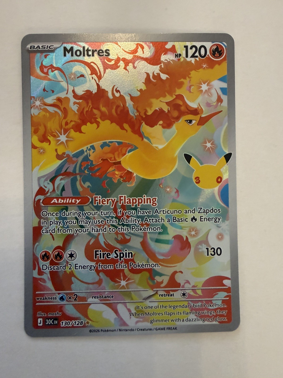 30th Anniversary Moltres 130/128 Illustration Rare Holo Pokémon TCG ✅ 