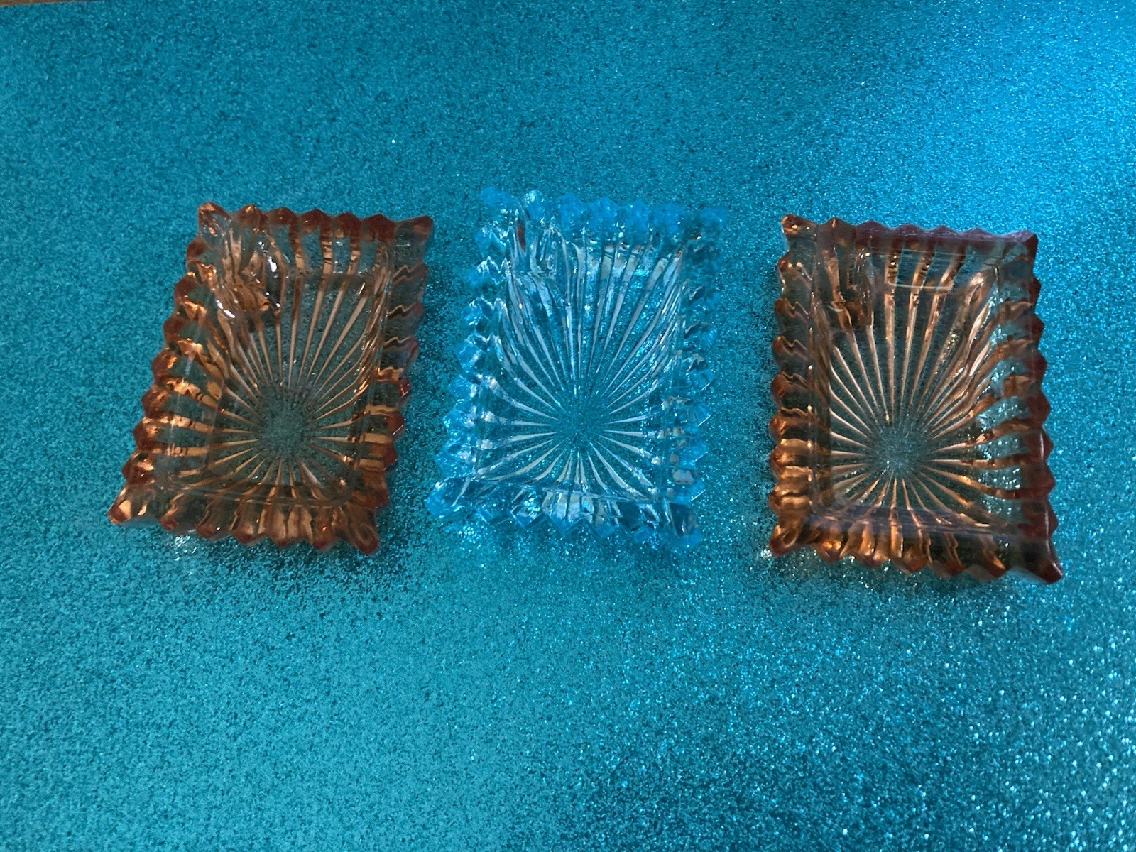 Three Vintage Crystal 3” Ash Trays 1940-50