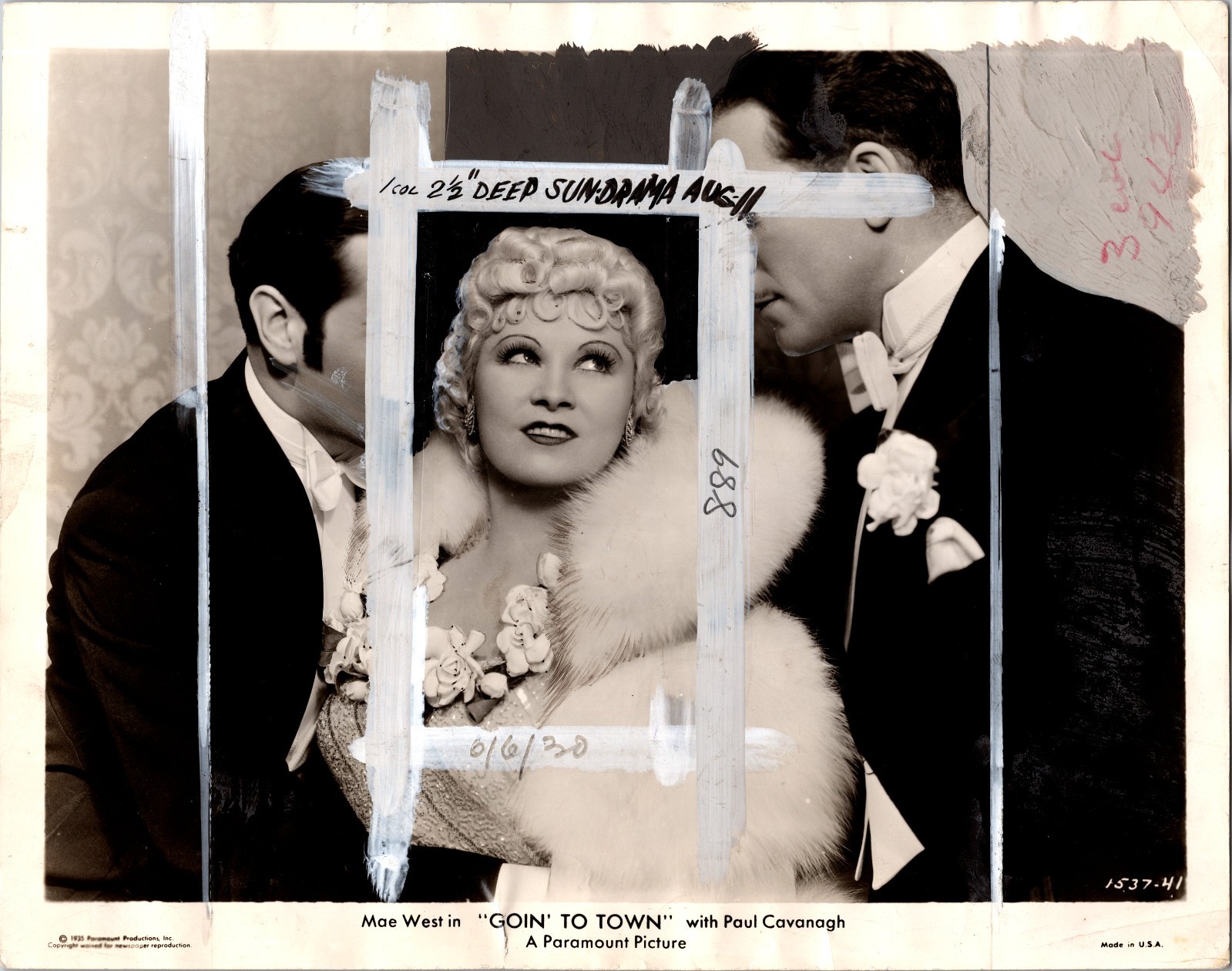 Mae West Goin\' to Town 1935 Original Press Photo Newspaper Crop Marking Clipping