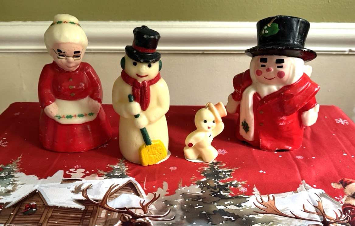 Rare Vintage Marshall Fields Uncle Mistletoe, Aunt Holly, and snowman candles