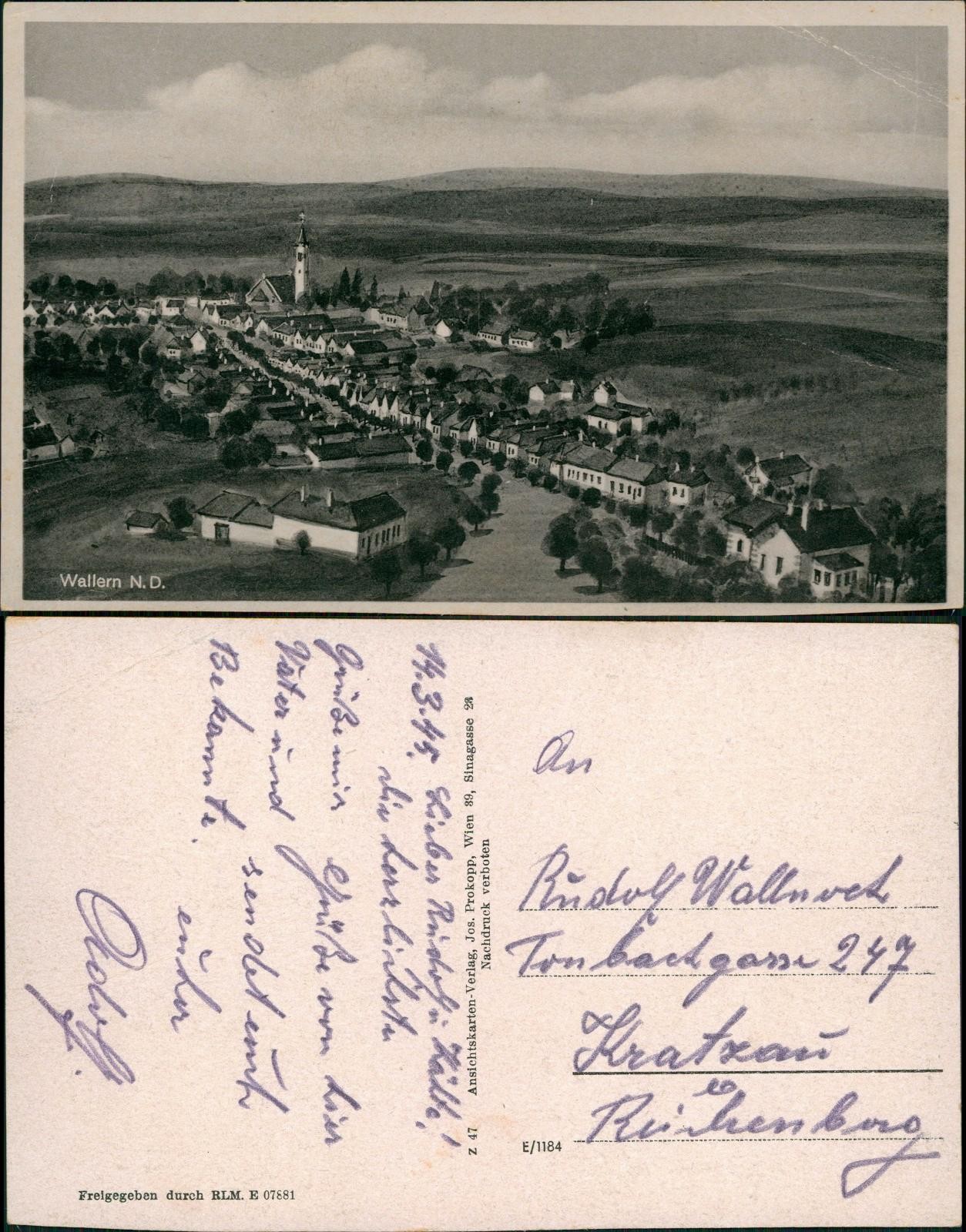 Postcard .Austria Wallern N. D. Panorama general view Burgenland 1945