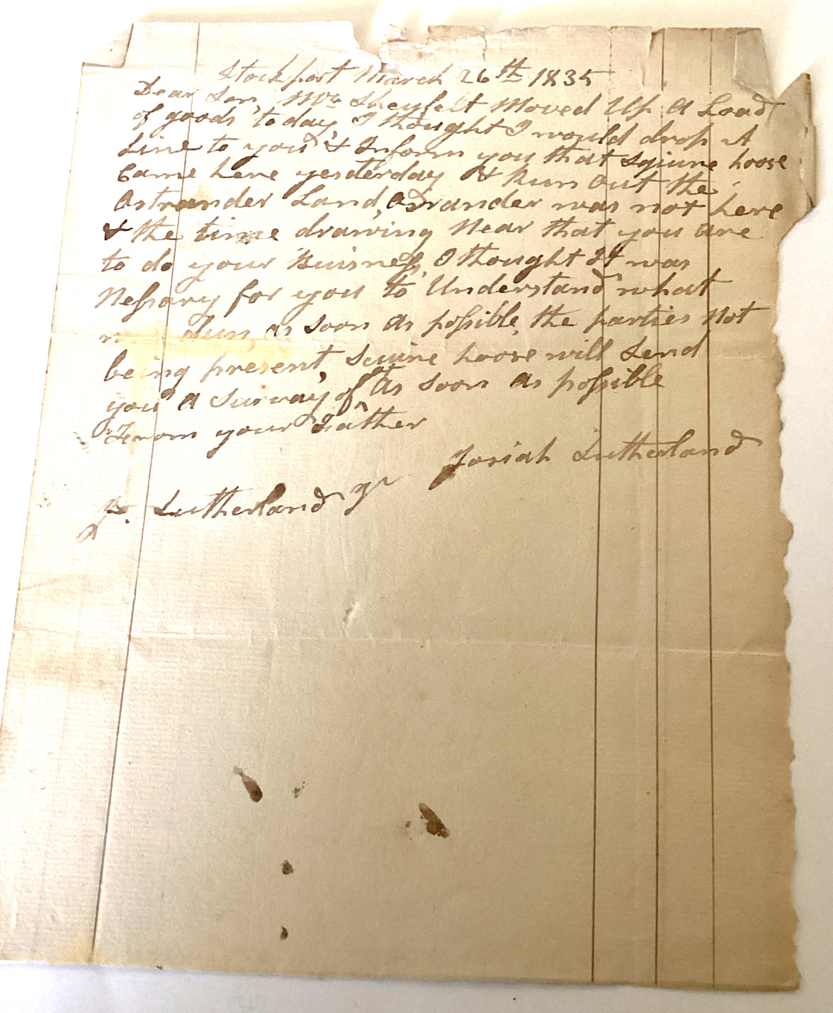 1835 Hand Signed Letter Congressman Josiah Sutherland To Father Stockport NY 1835 Hand Signed Letter Congressman Josiah Sutherland To Father Stockport NY