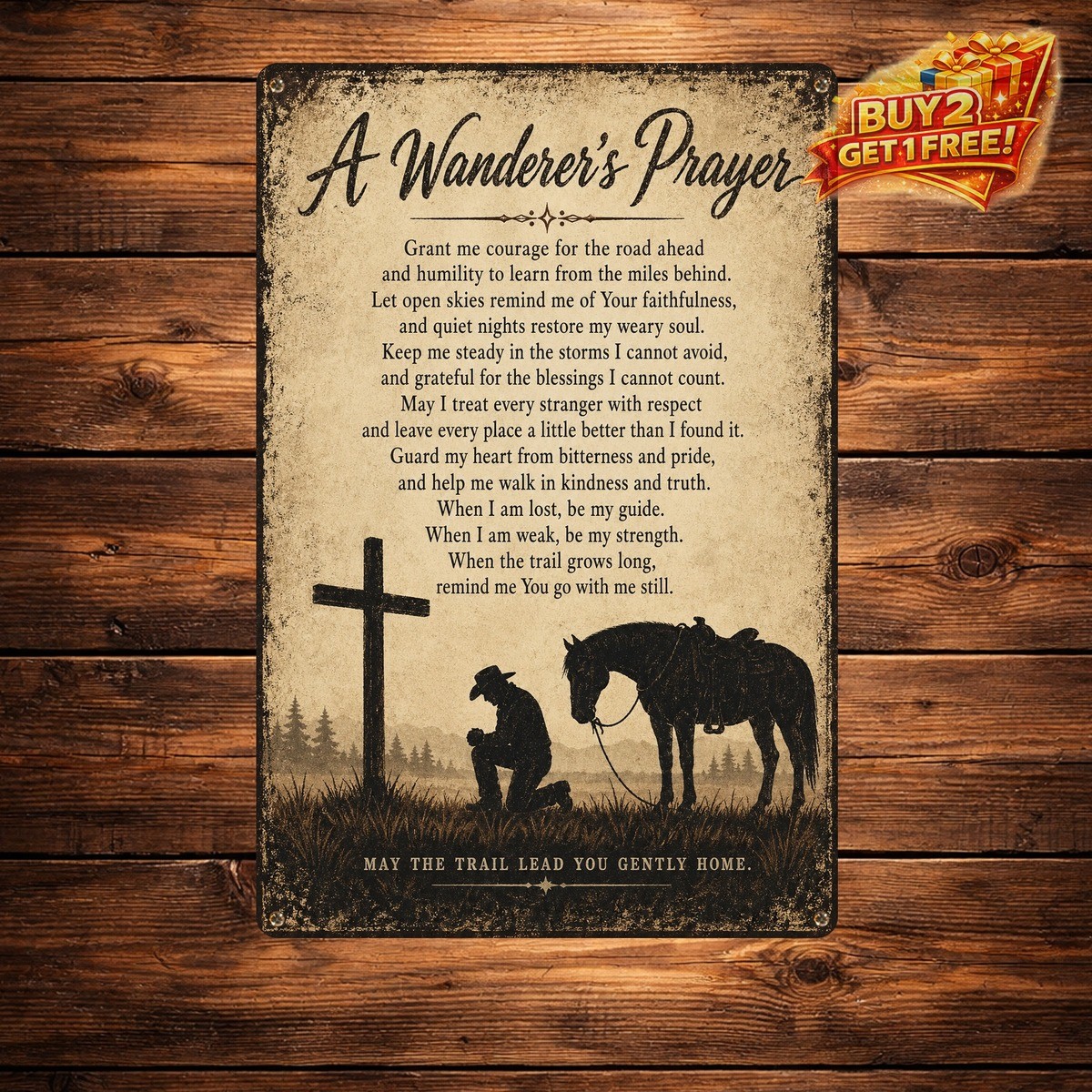 Western Cowboy Prayer Retro Metal Sign Farmhouse Wall Decor