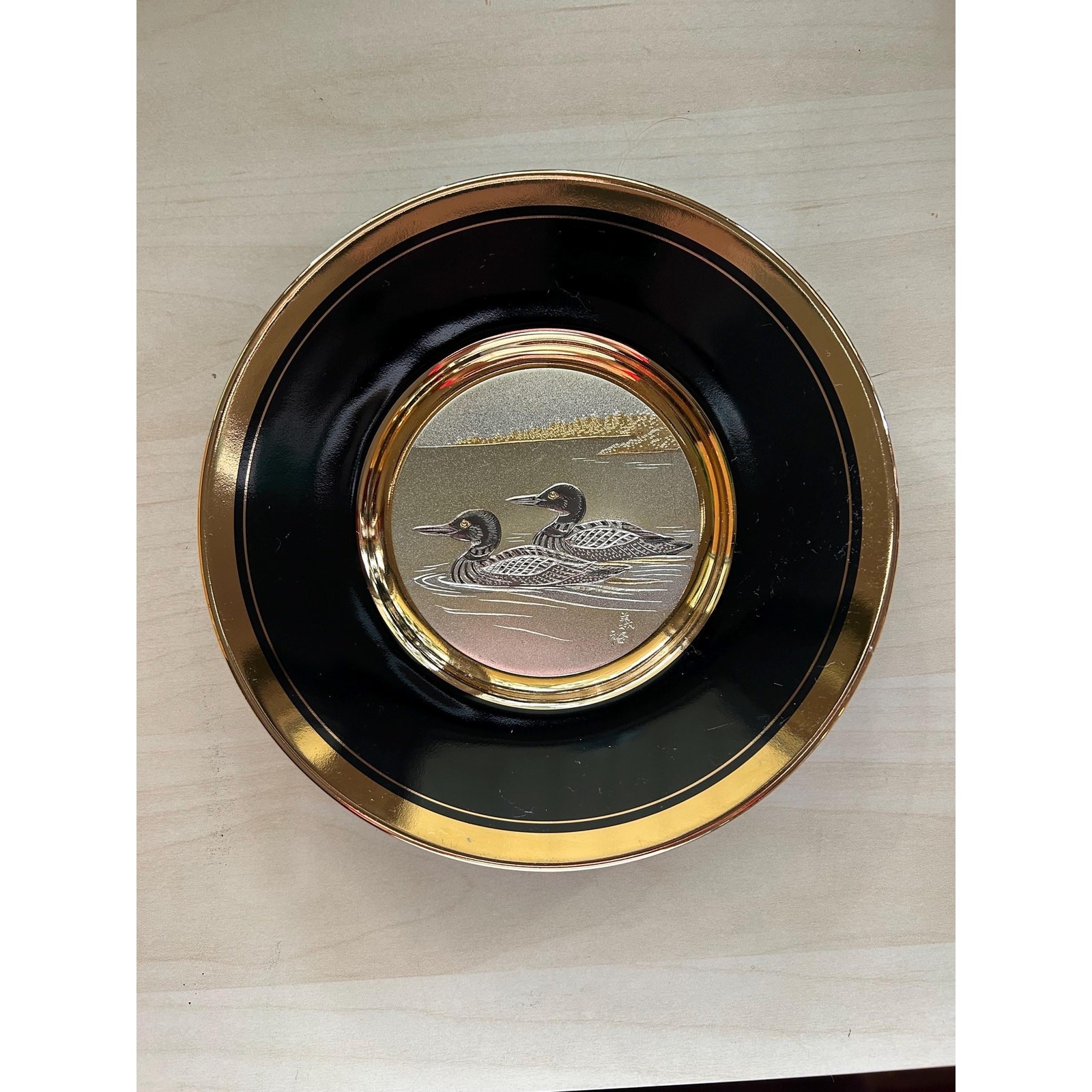 Vintage 1980s Dynasty Gallery Chokin Art Loon Plate 6.5\