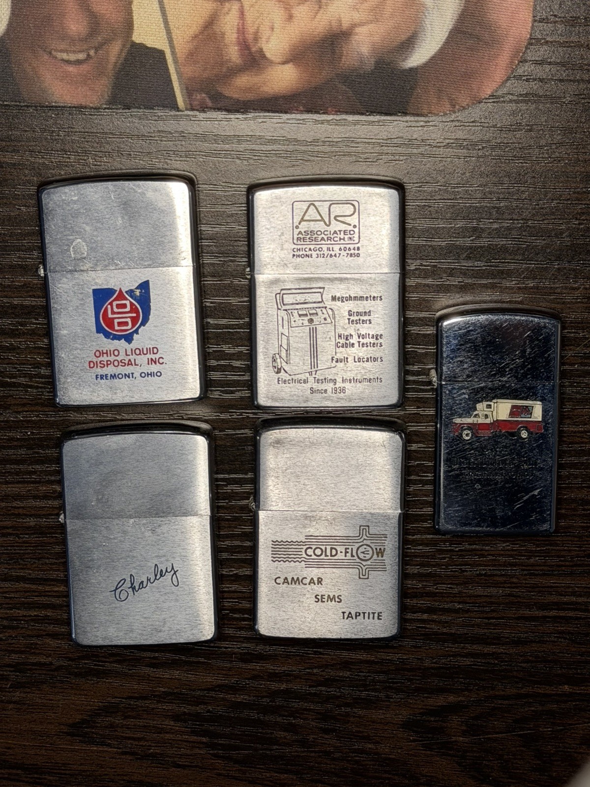 Lot Of 5  Used Vintage Advertising Zippos  