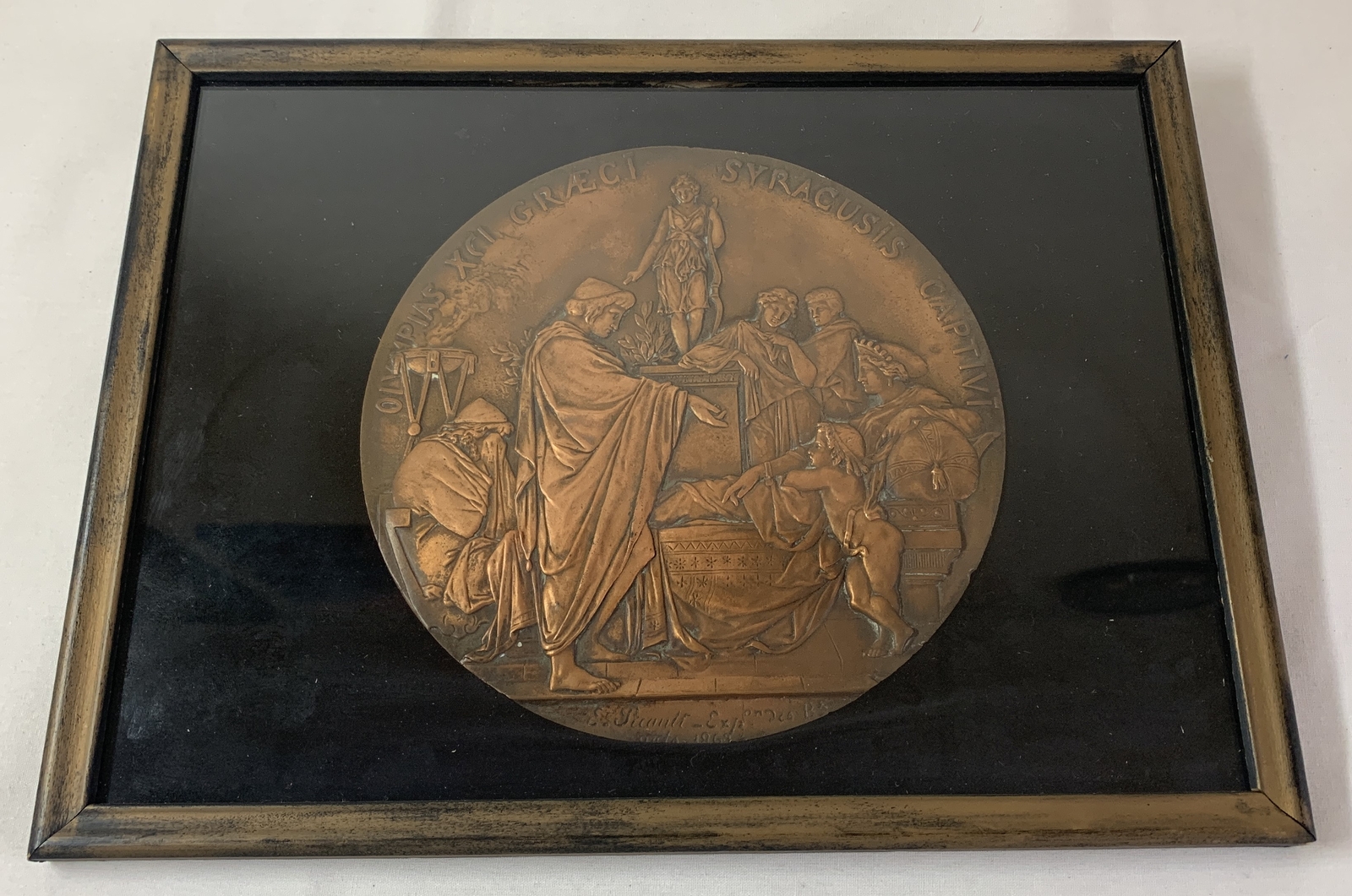 1863 EMILE LOUIS PICAULT framed bronze Greek Revival plaque ~ 7.5 inches