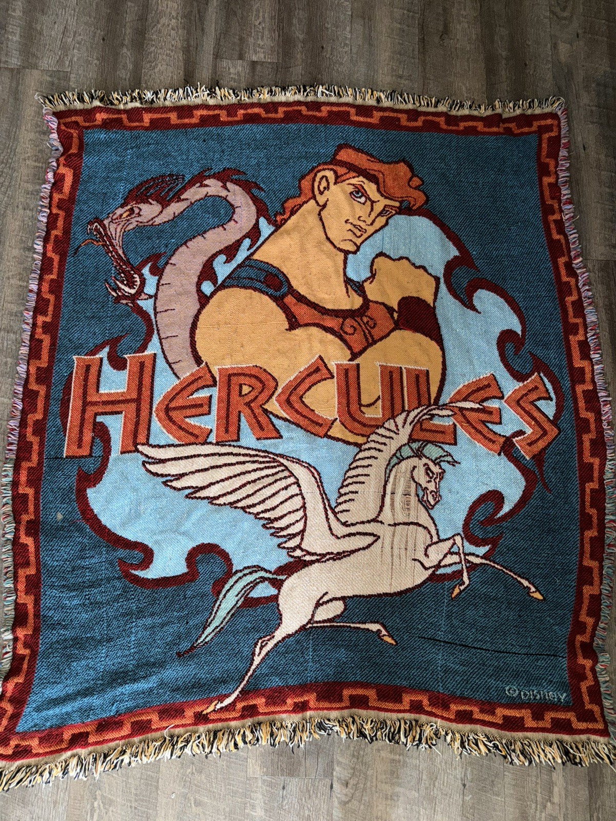 Vintage 1997 Disney Hercules blanket Reversible Bright Colors 