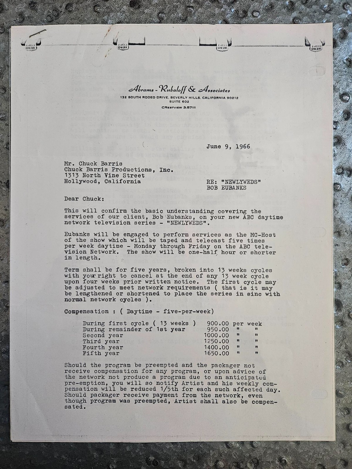 1966-67  The Newlywed Original Letters Bob Eubanks Chuck Barris Noel Rubaloff
