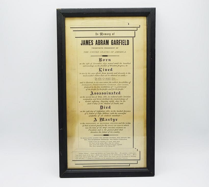 Antique 1881 James Garfield Memorial Broadside Framed