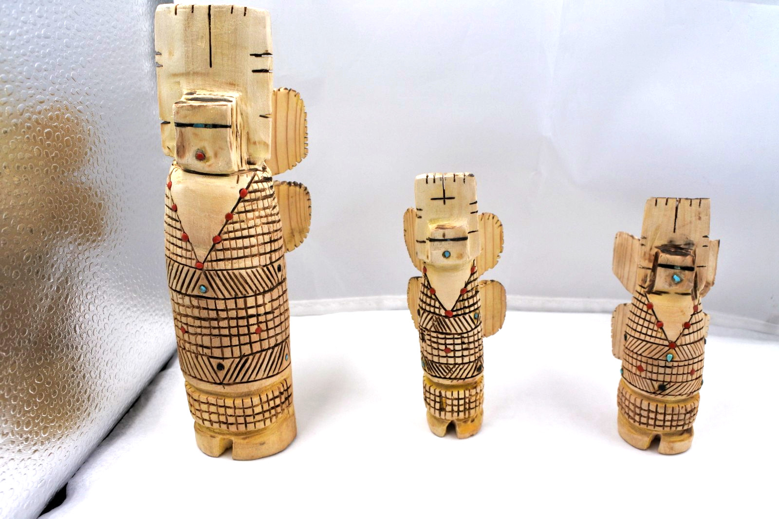 NATIVE AMERICAN ZUNI BUTTERFLY MAIDEN Set of 3 Lg. FETISH Carl Etsate W. Cert.