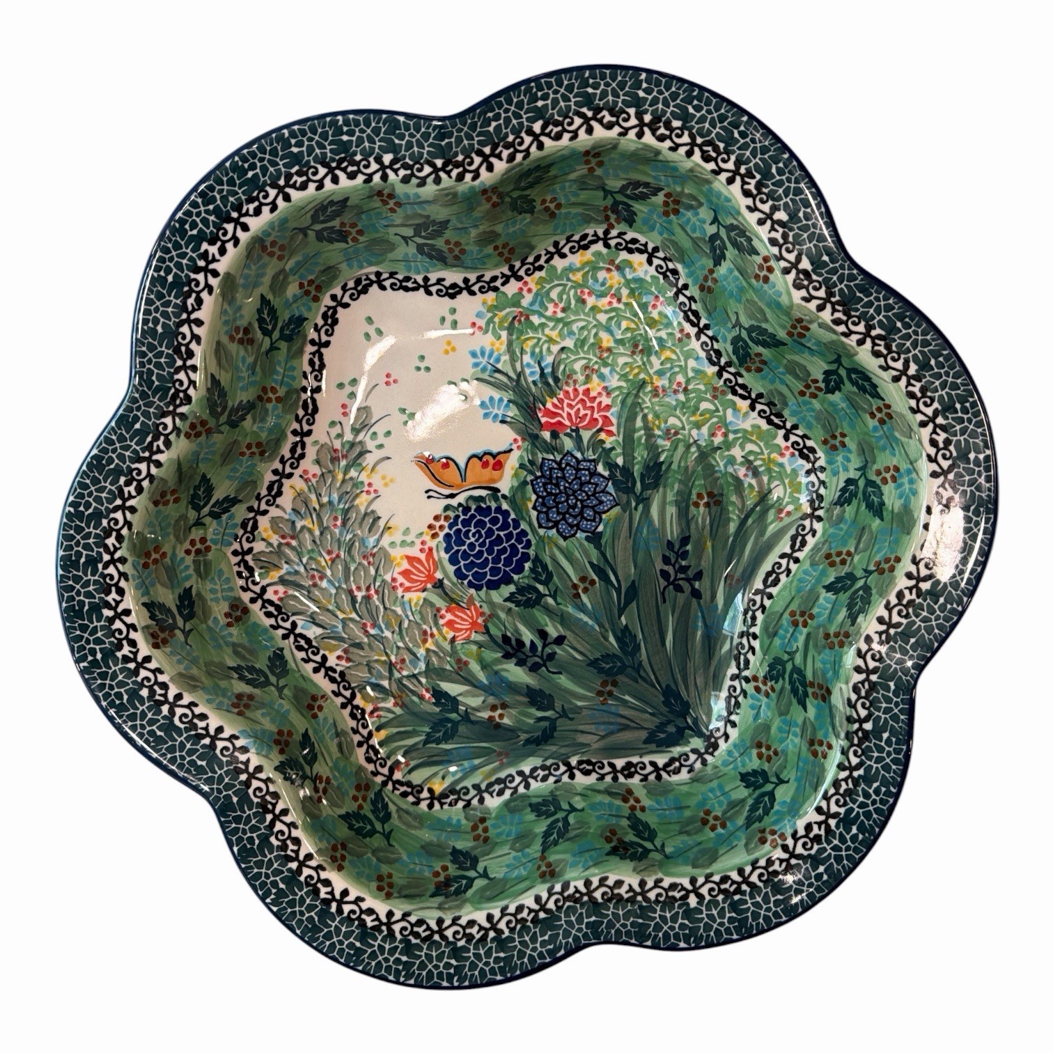 UNIKAT Serving Bowl #2126 Boleslawiec Polish Pottery Hand Painted Sign T.Liana