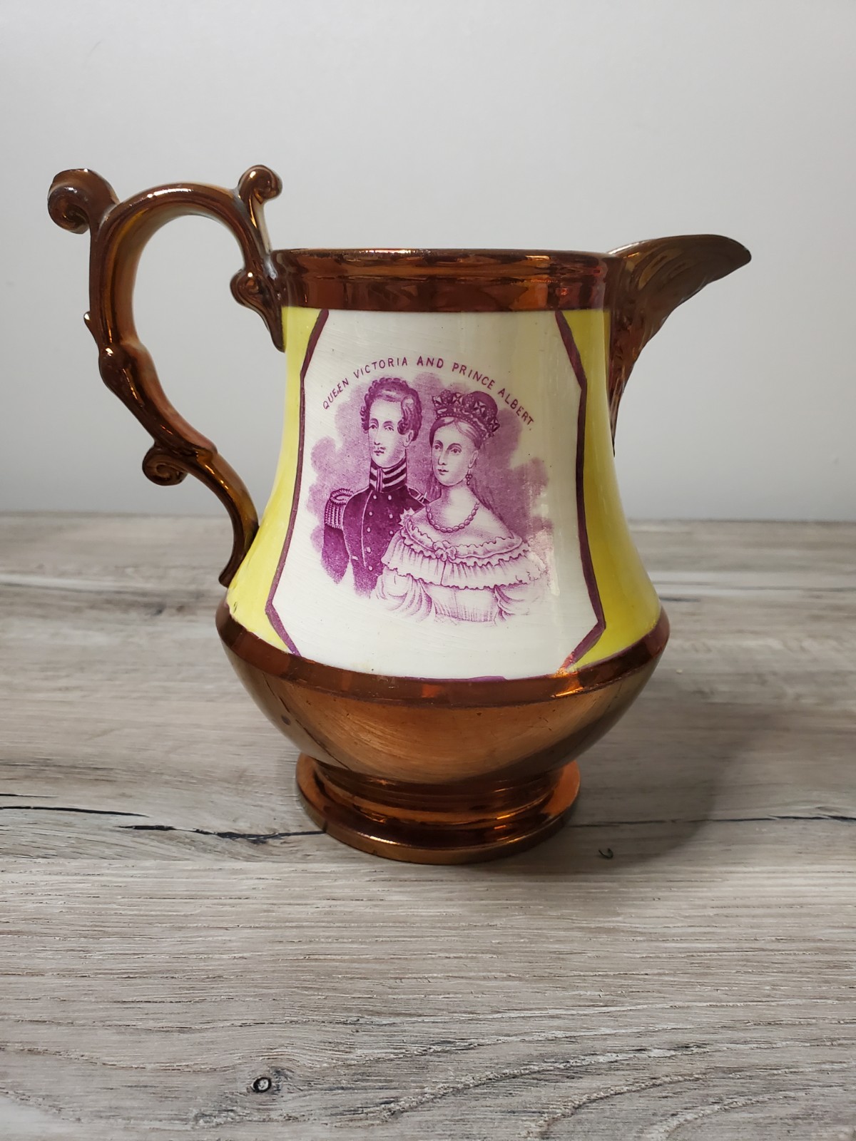 1840 Queen Victoria & Prince Albert Wedding Commemorative Copper Lustre Pitcher