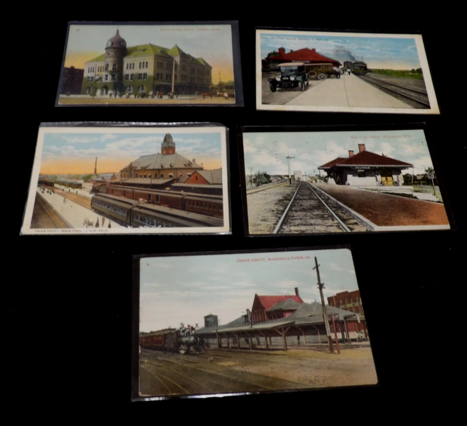 10 Postcard Lot Railroad Depots Train