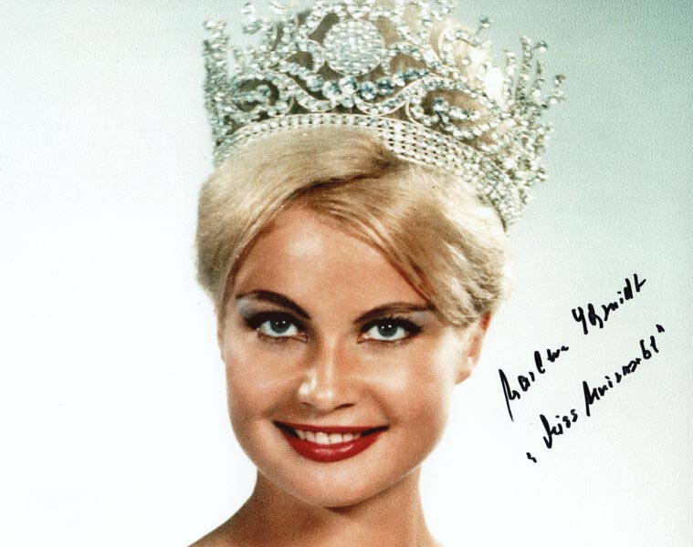 MARLENE SCHMIDT SIGNED AUTOGRAPHED 8x10 PHOTO MISS UNIVERSE '61 RARE BECKETT BAS