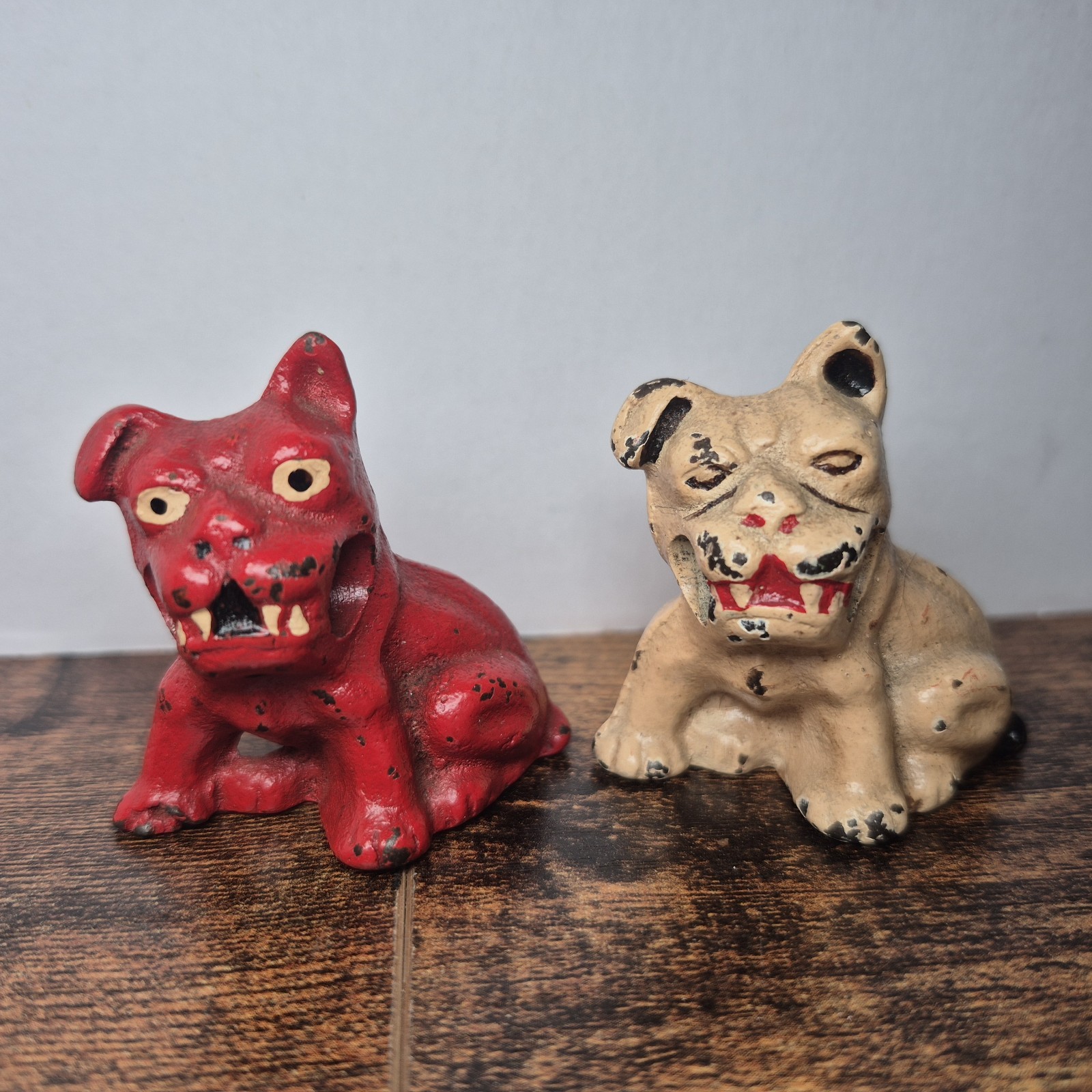 Lot 2 Vintage 1933 Chicago Worlds Fair Cast Iron Red & White Dog Pencil Holder