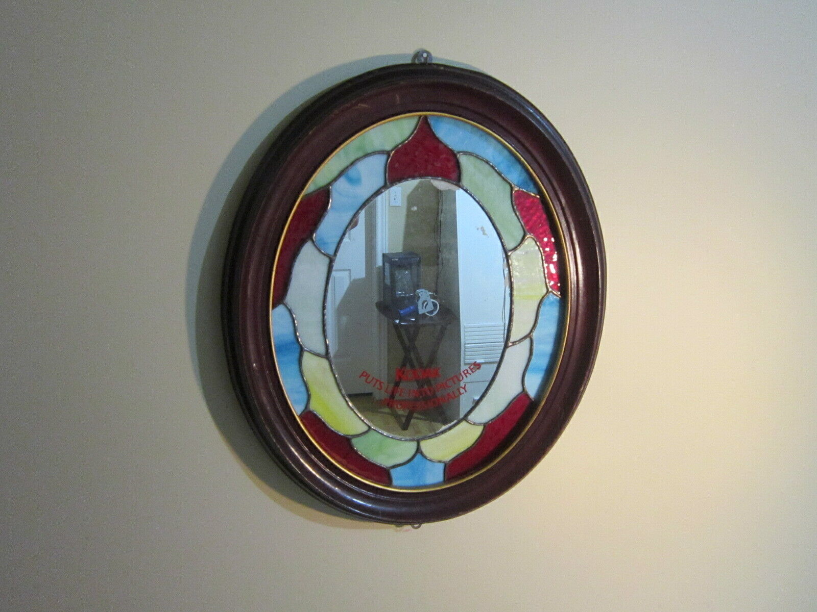 VERY RARE ORIGINAL VINTAGE KODAK STORE DISPLAY MIRROR WITH STAINED GLASS SIGN