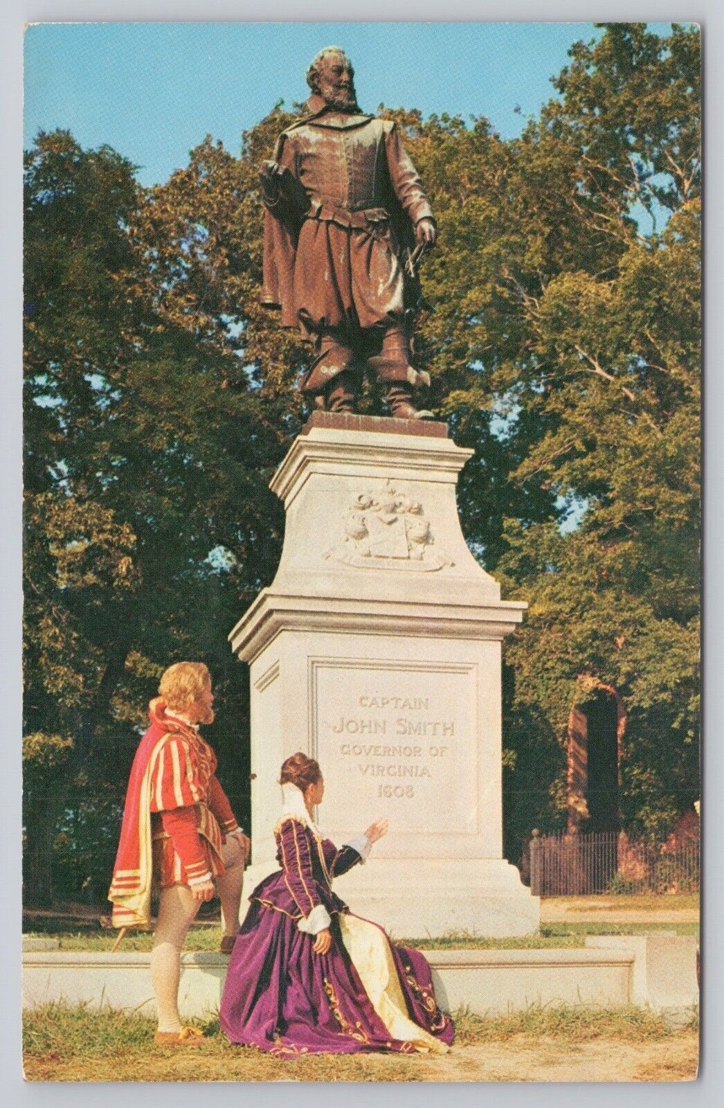 Jamestown Virginia, Captain John Smith Memorial Statue, Vintage Postcard