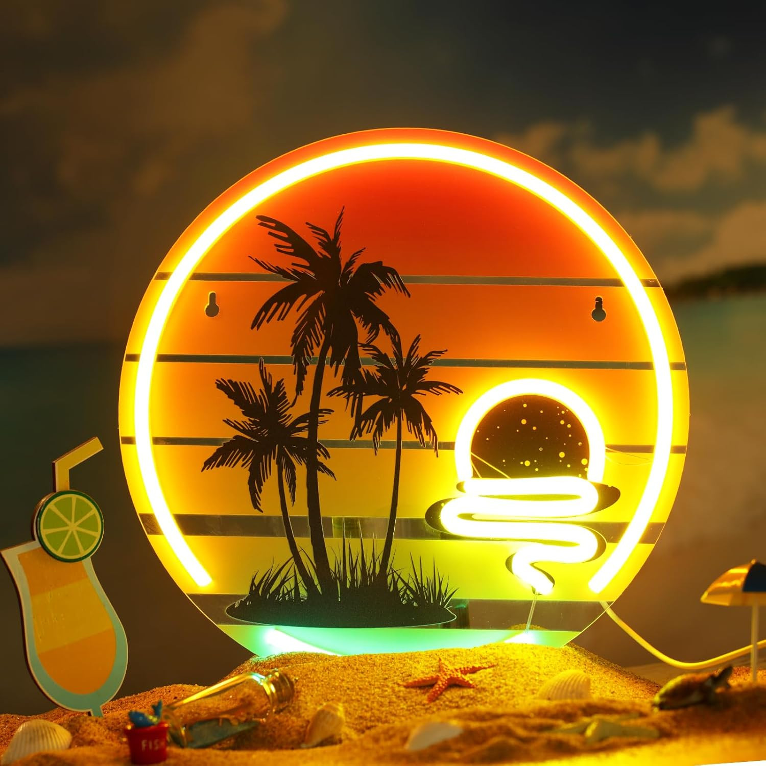 Tropical Neon Sign 11.8 Inch Palm Tree Sunset LED Light