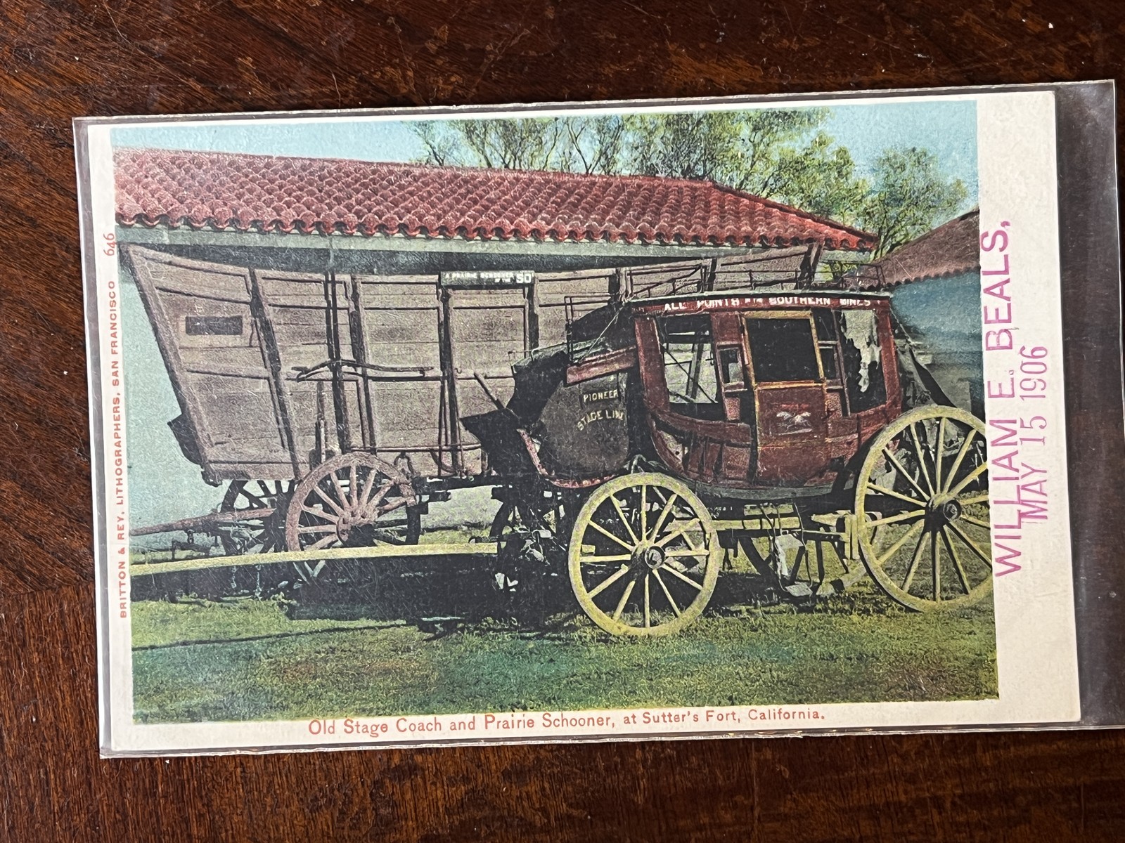 Stage Coach Prairie Schooner Sutters Fort CA Undivided Back Postcard Unposted Stage Coach Prairie Schooner Sutters Fort CA Undivided Back Postcard Unposted
