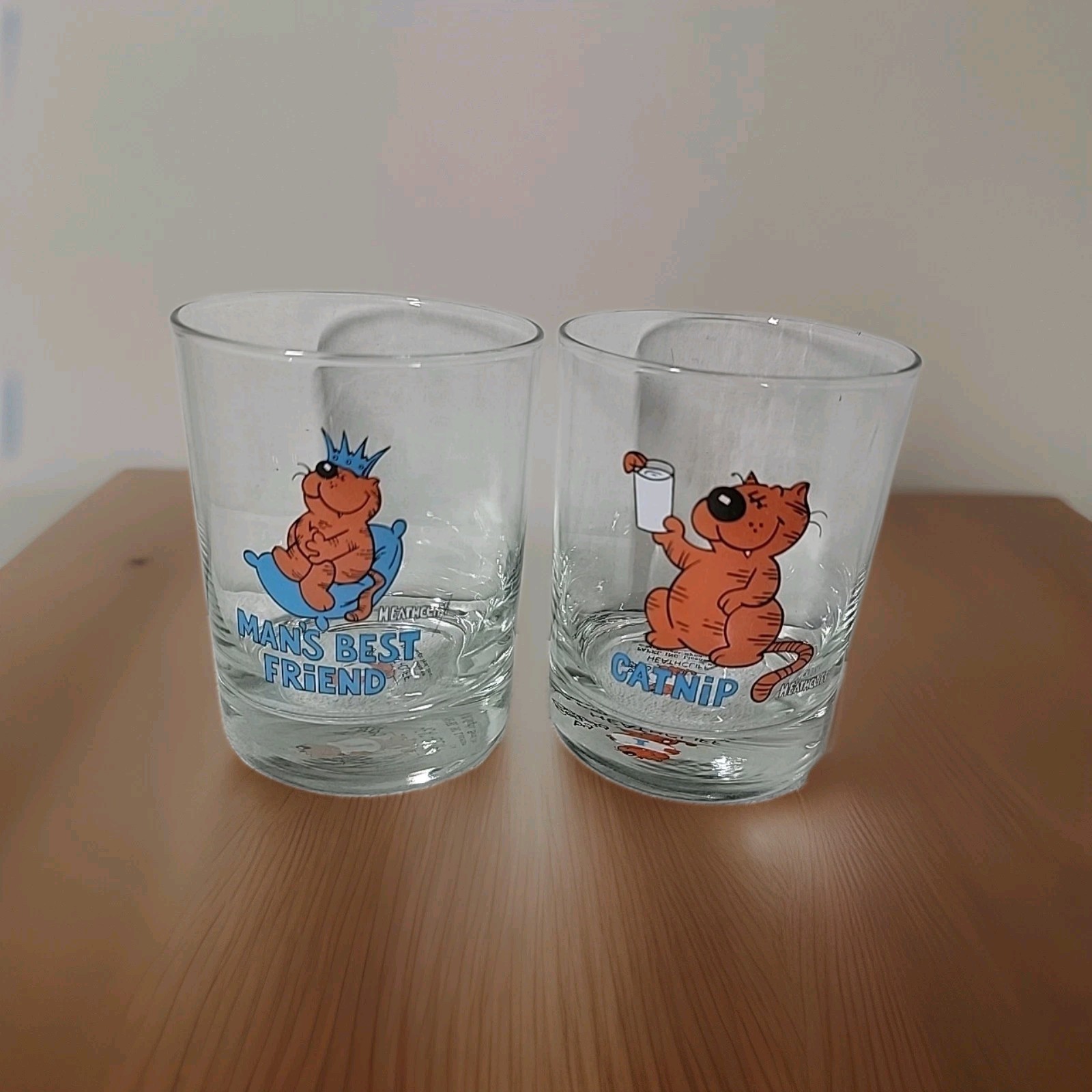 Vintage HEATHCLIFF Lowball Glasses. Man’s Best Friend, Catnip 
