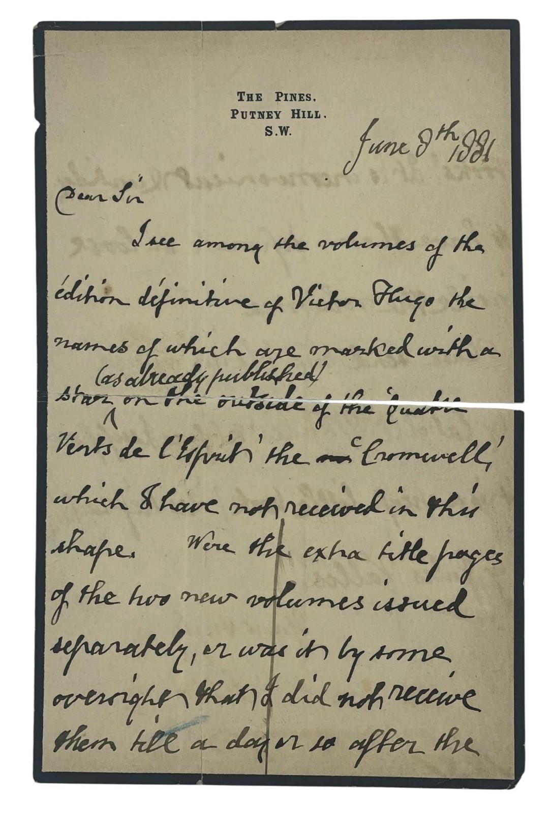 Algernon SWINBURNE / Autograph Letter Signed 1881