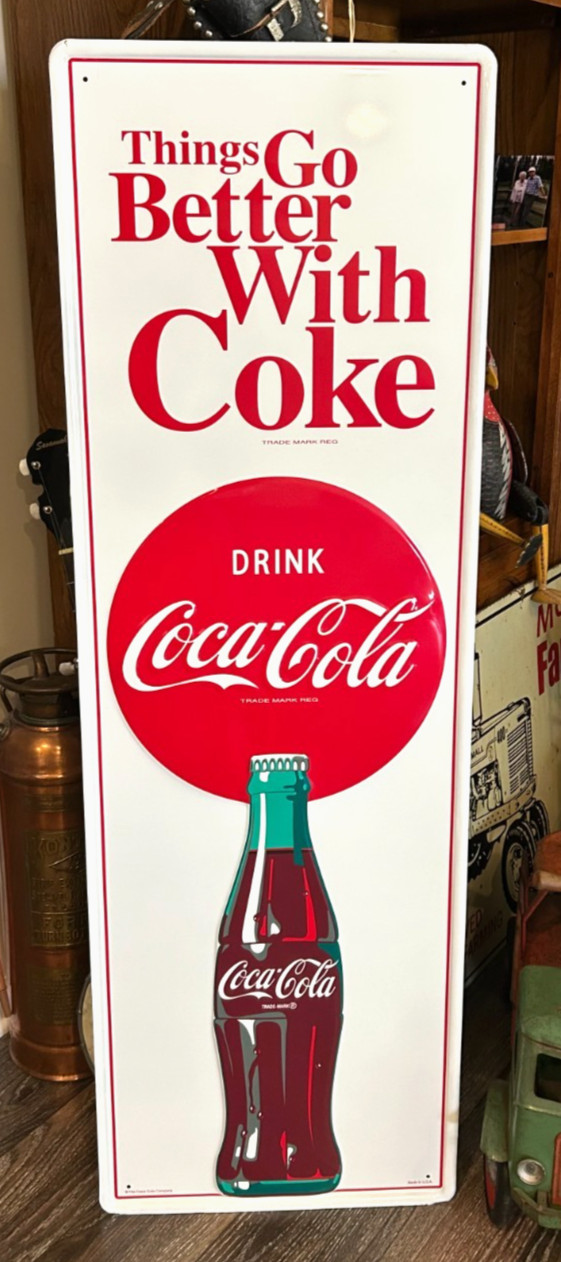 Large Embossed Metal Coca Cola Sign - Approximately 54\
