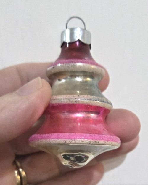 Vintage Shiny Brite Heim Mica Tornado UFO Glass Christmas Ornament US of A Cap